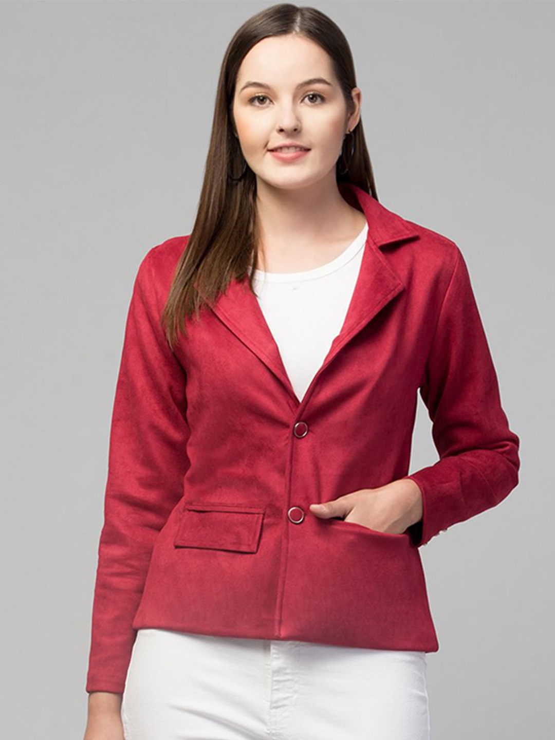 

Fruba Notched Lapel Single-Breasted Regular Fit Linen Blazer, Red