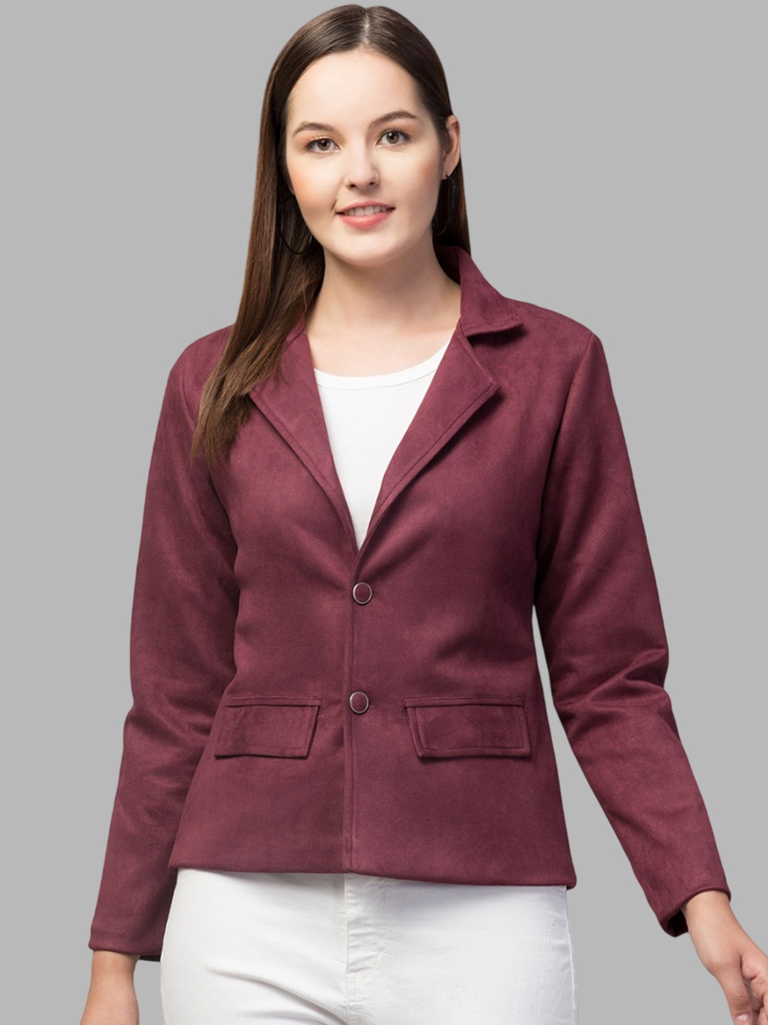 

Fruba Notched Lapel Single-Breasted Regular Fit Linen Blazer, Burgundy