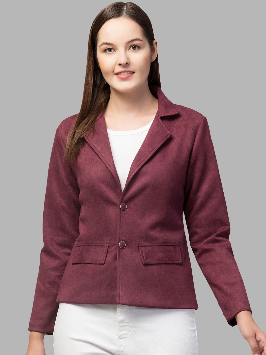 

Fruba Notched Lapel Single-Breasted Regular Fit Linen Blazer, Burgundy