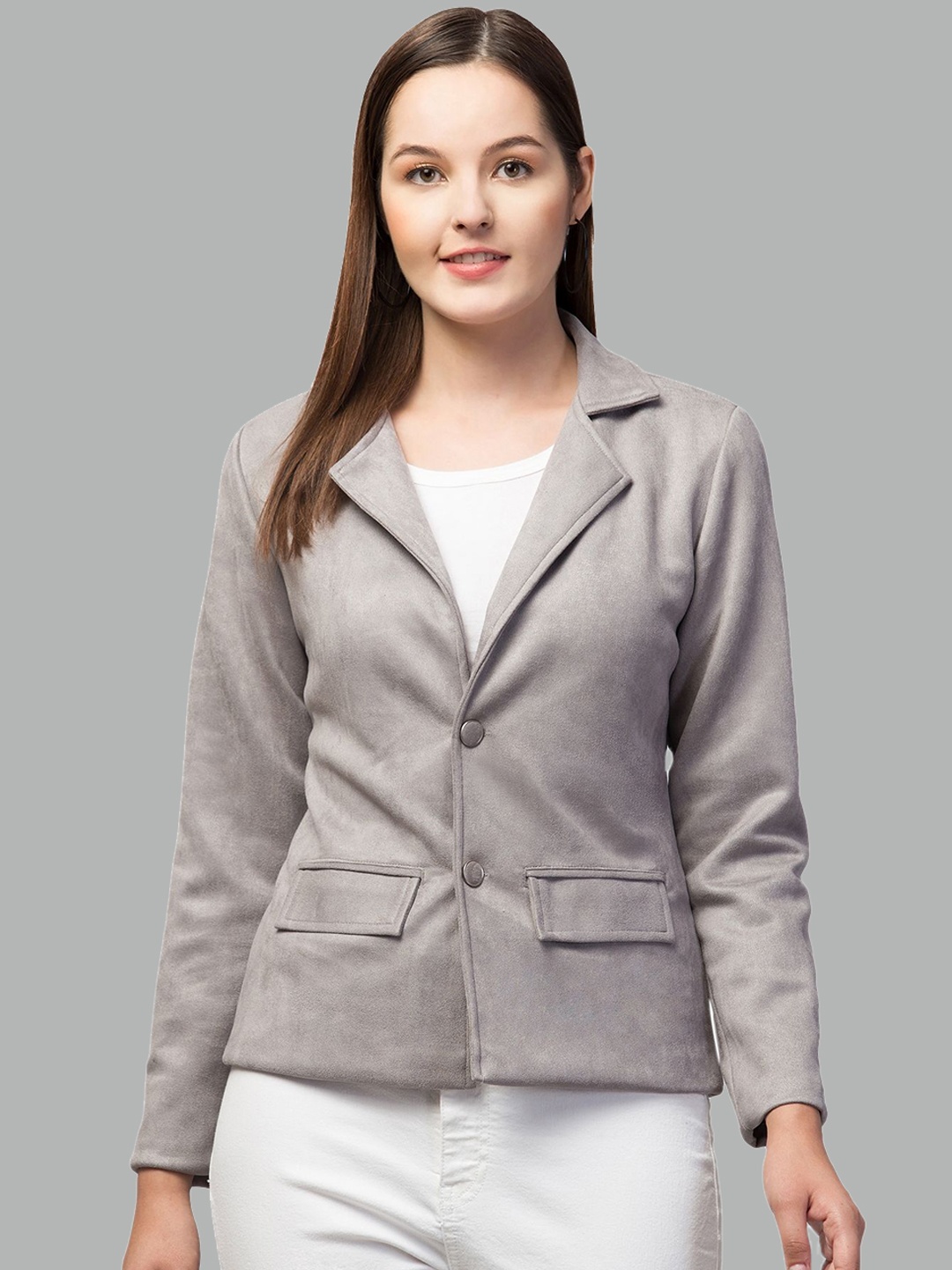 

Fruba Notched Lapel Single-Breasted Regular Fit Linen Blazer, Silver