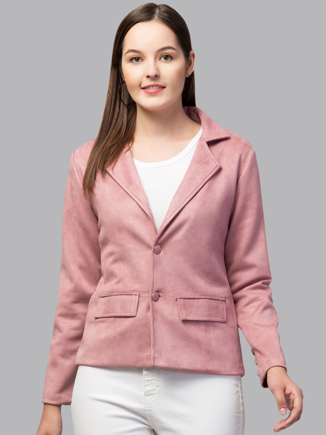 

Fruba Notched Lapel Collar Linen Single-Breasted Formal Blazers, Pink
