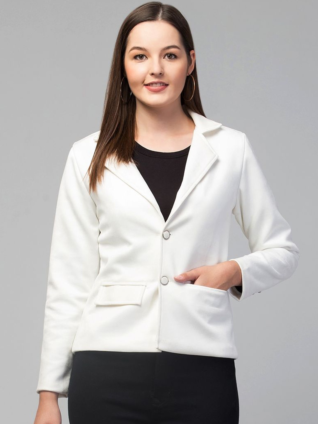 

Fruba Notched Lapel Collar Linen Single Breasted Formal Blazer, White