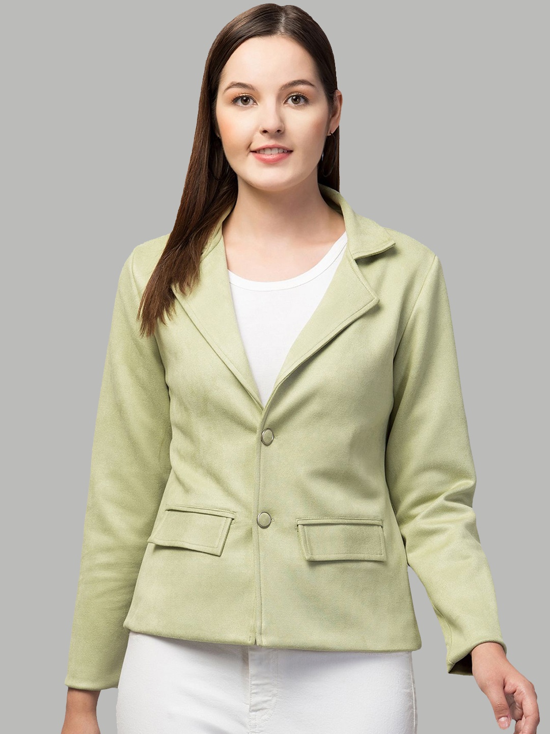 

Fruba Notched Lapel Single-Breasted Regular Fit Linen Blazer, Green