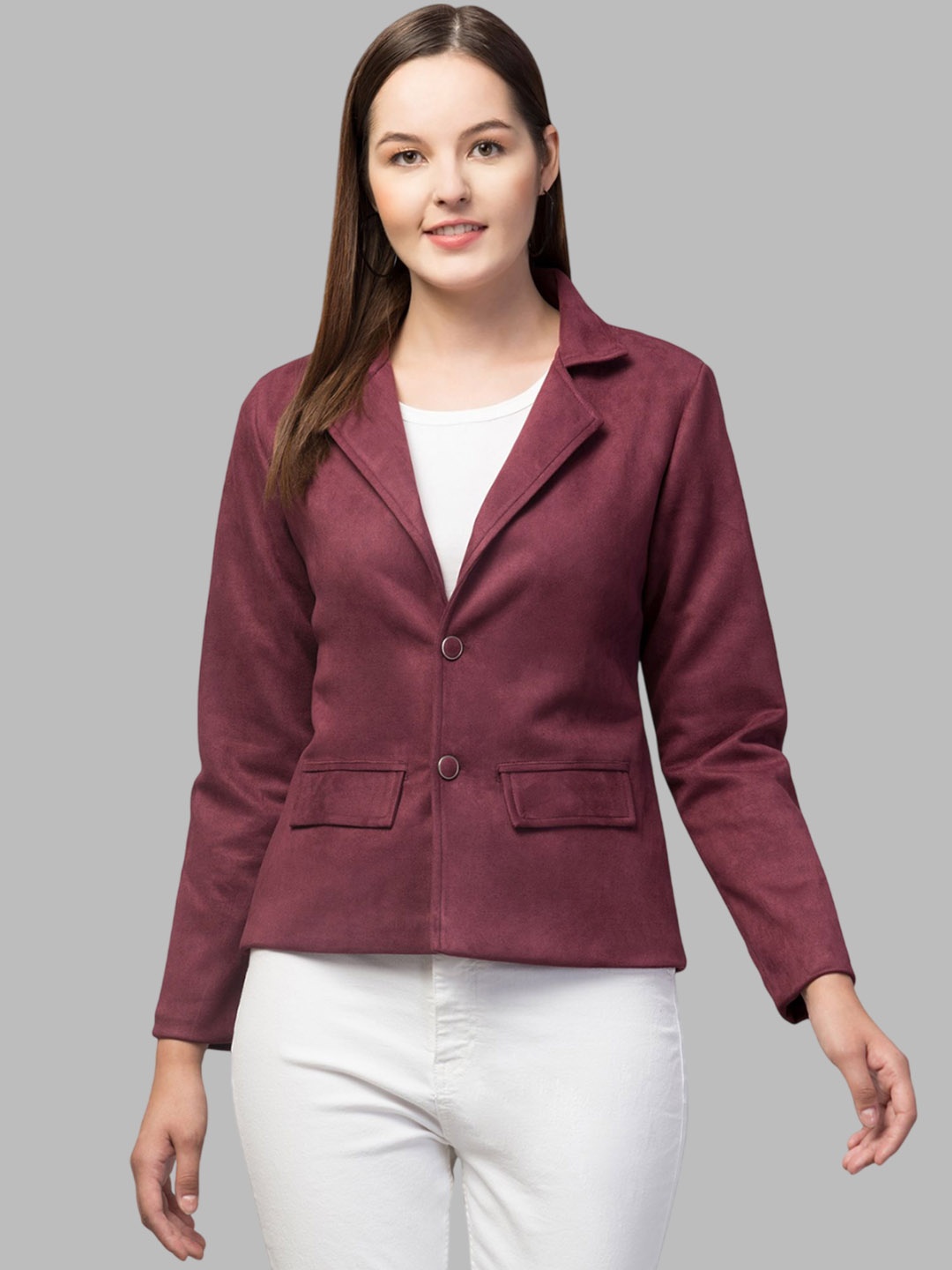 

Fruba Notched Lapel Single-Breasted Regular Fit Linen Blazer, Burgundy