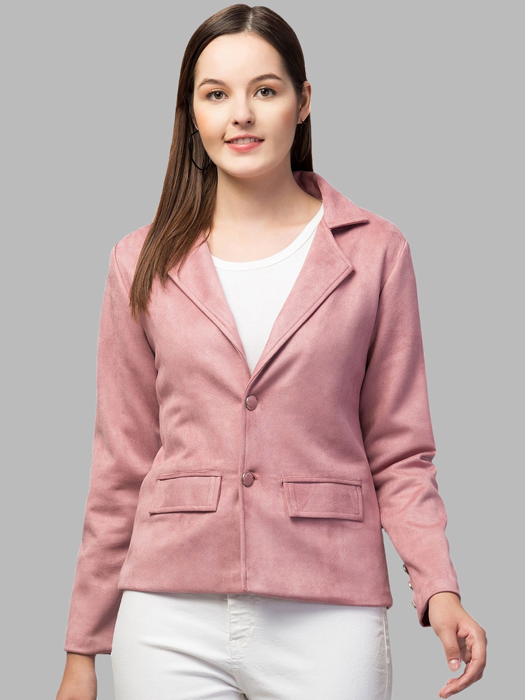 

Fruba Notched Lapel Single-Breasted Regular Fit Linen Blazer, Pink