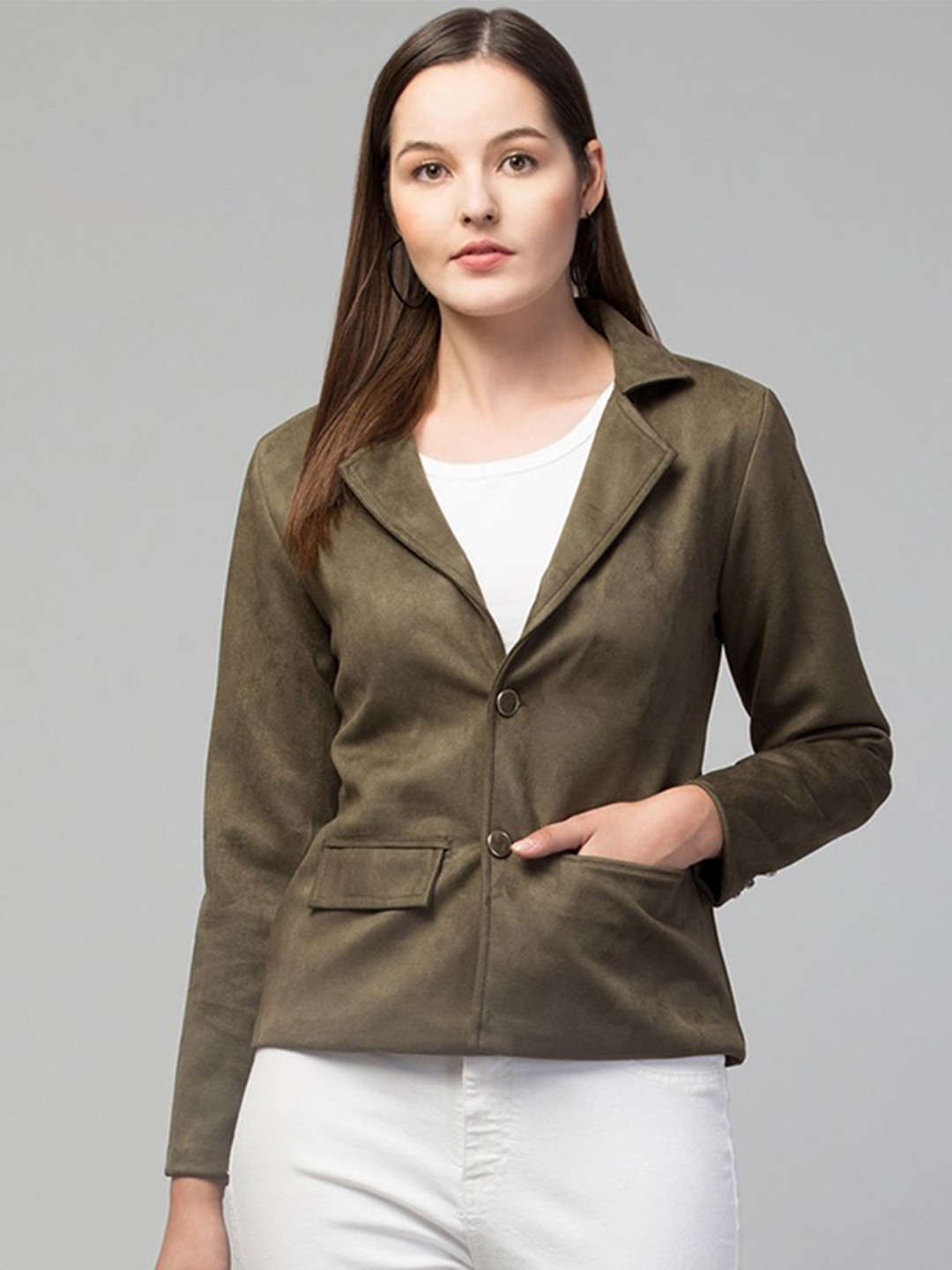 

Fruba Notched Lapel Single-Breasted Regular Fit Linen Blazer, Olive