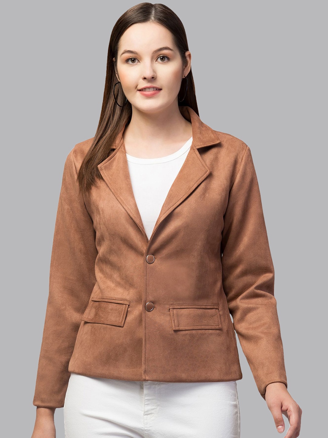 

Fruba Notched Lapel Single-Breasted Regular Fit Linen Blazer, Tan