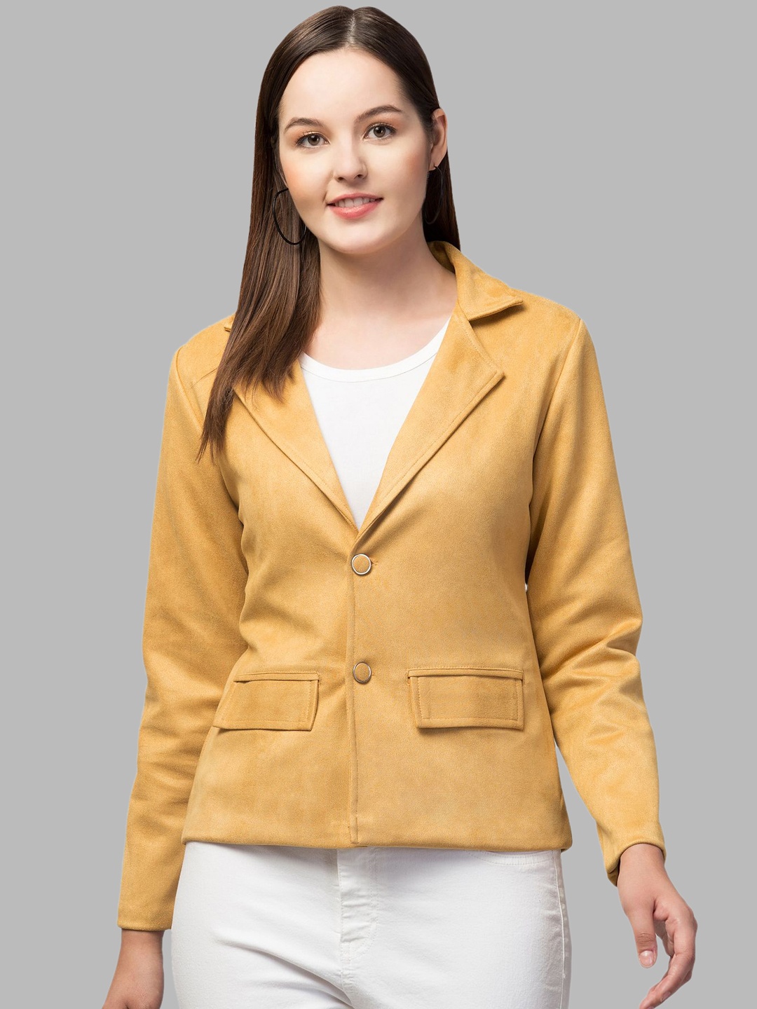 

Fruba Notched Lapel Single-Breasted Regular Fit Linen Blazer, Mustard