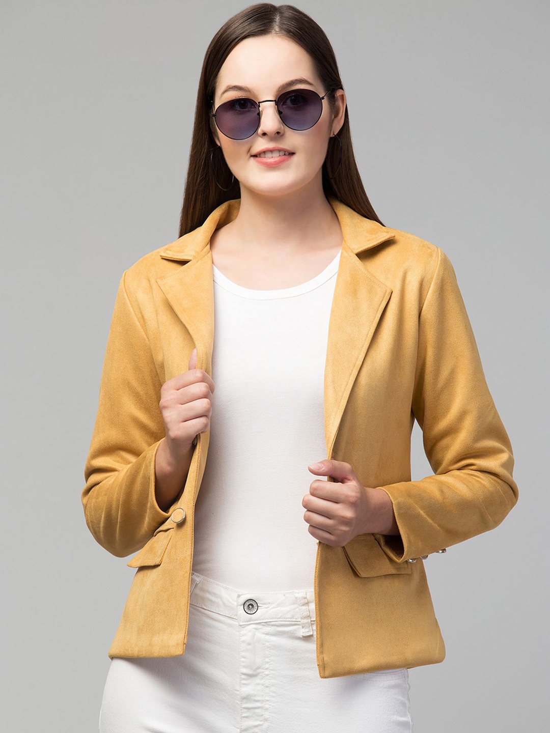 

Fruba Notched Lapel Single-Breasted Regular Fit Linen Blazer, Mustard