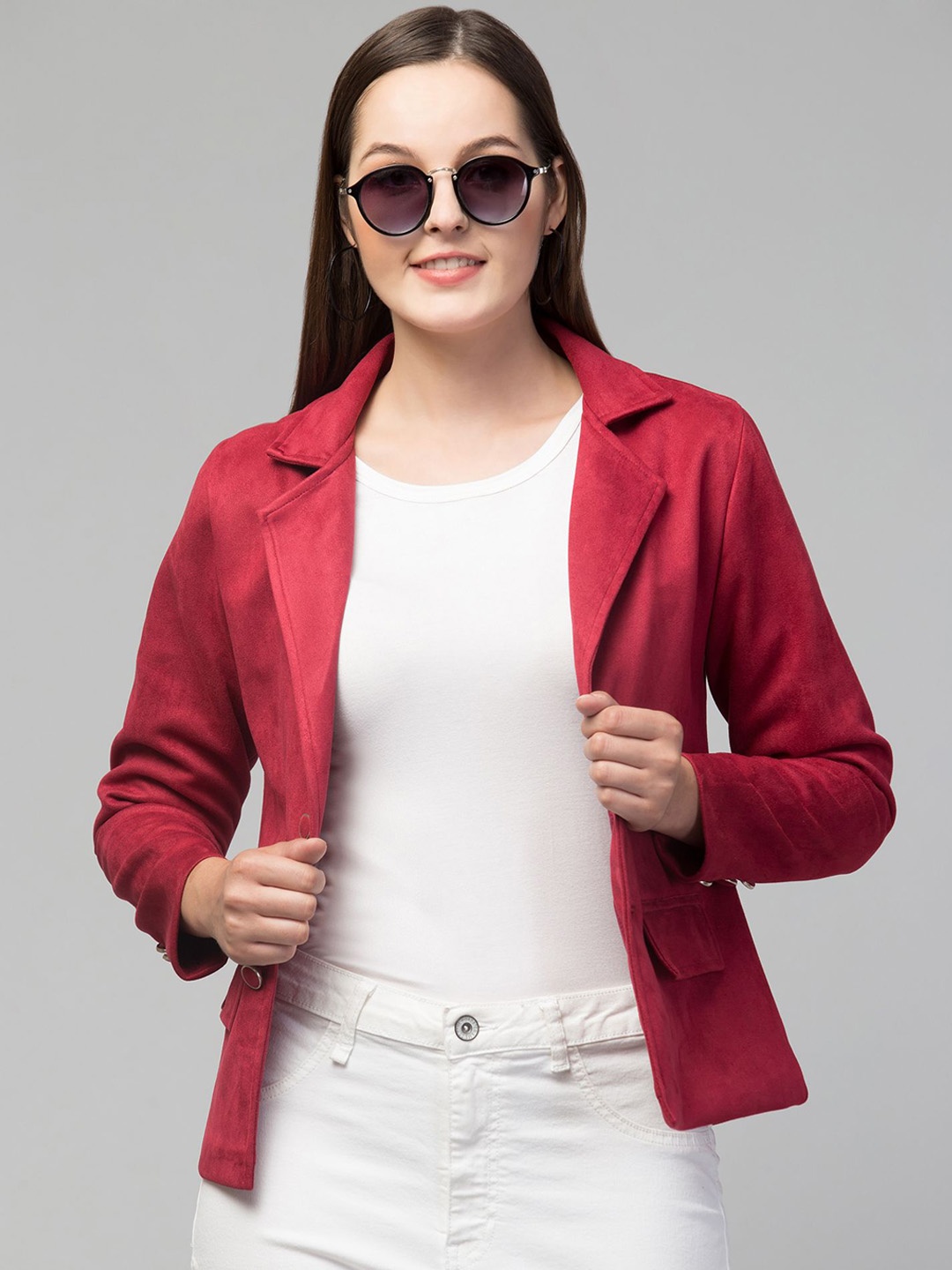 

Fruba Notched Lapel Single-Breasted Regular Fit Linen Blazer, Red