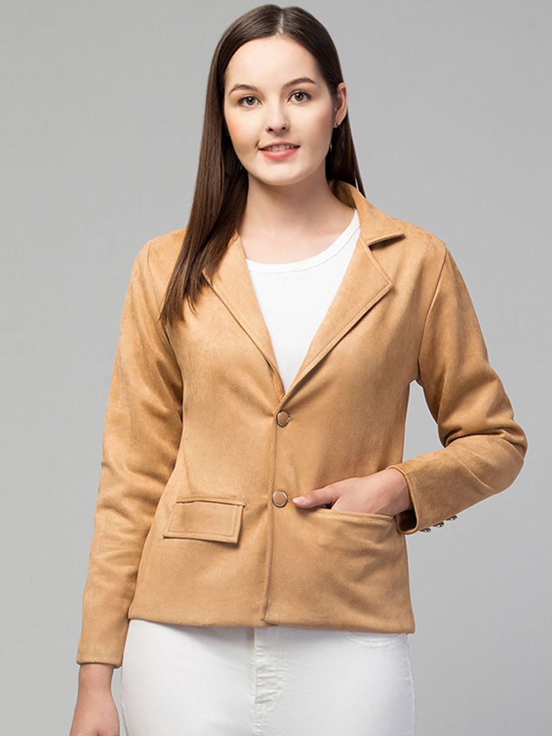 

Fruba Notched Lapel Single-Breasted Regular Fit Linen Blazer, Brown