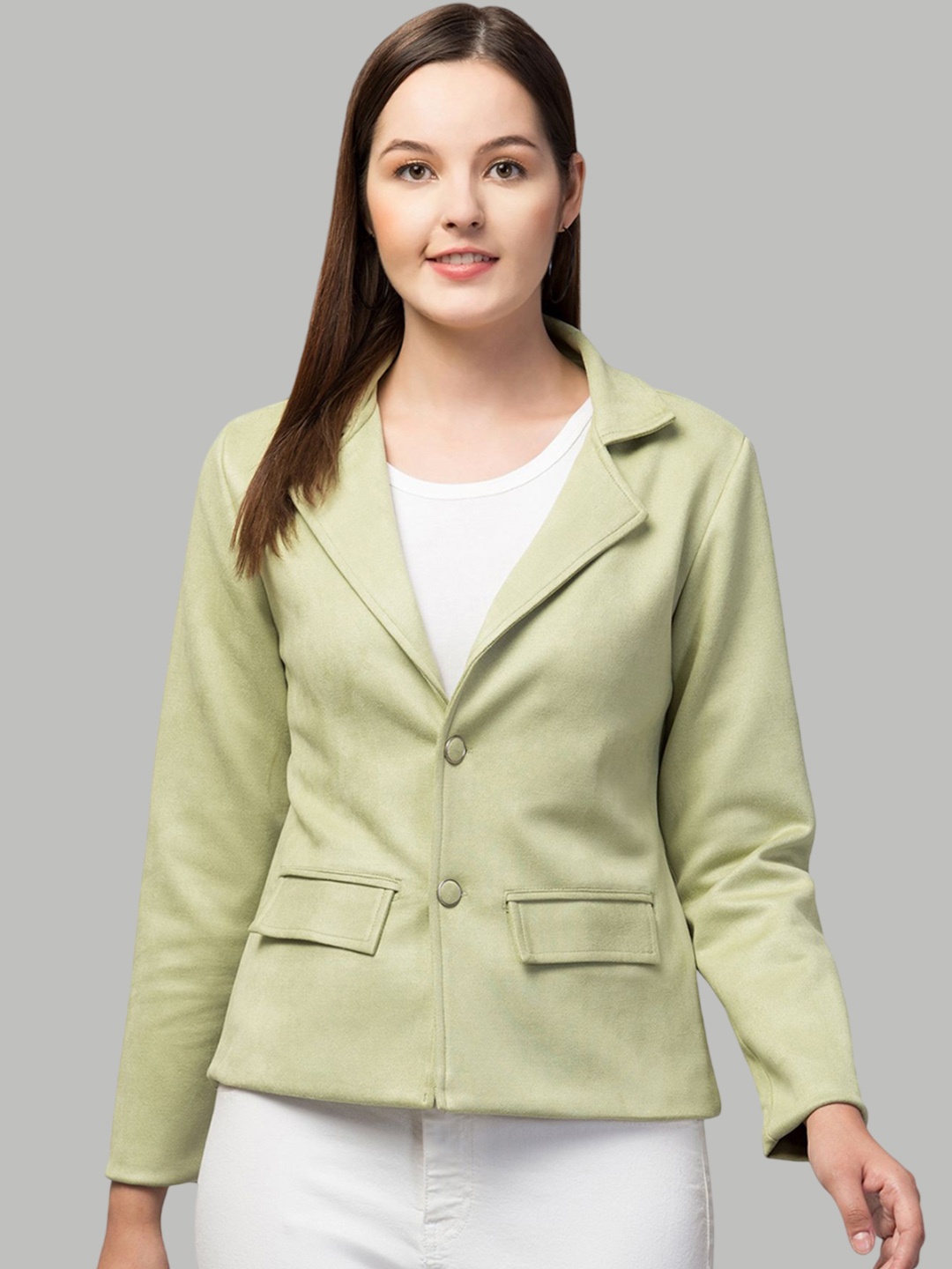 

Fruba Notched Lapel Single-Breasted Regular Fit Linen Blazer, Green