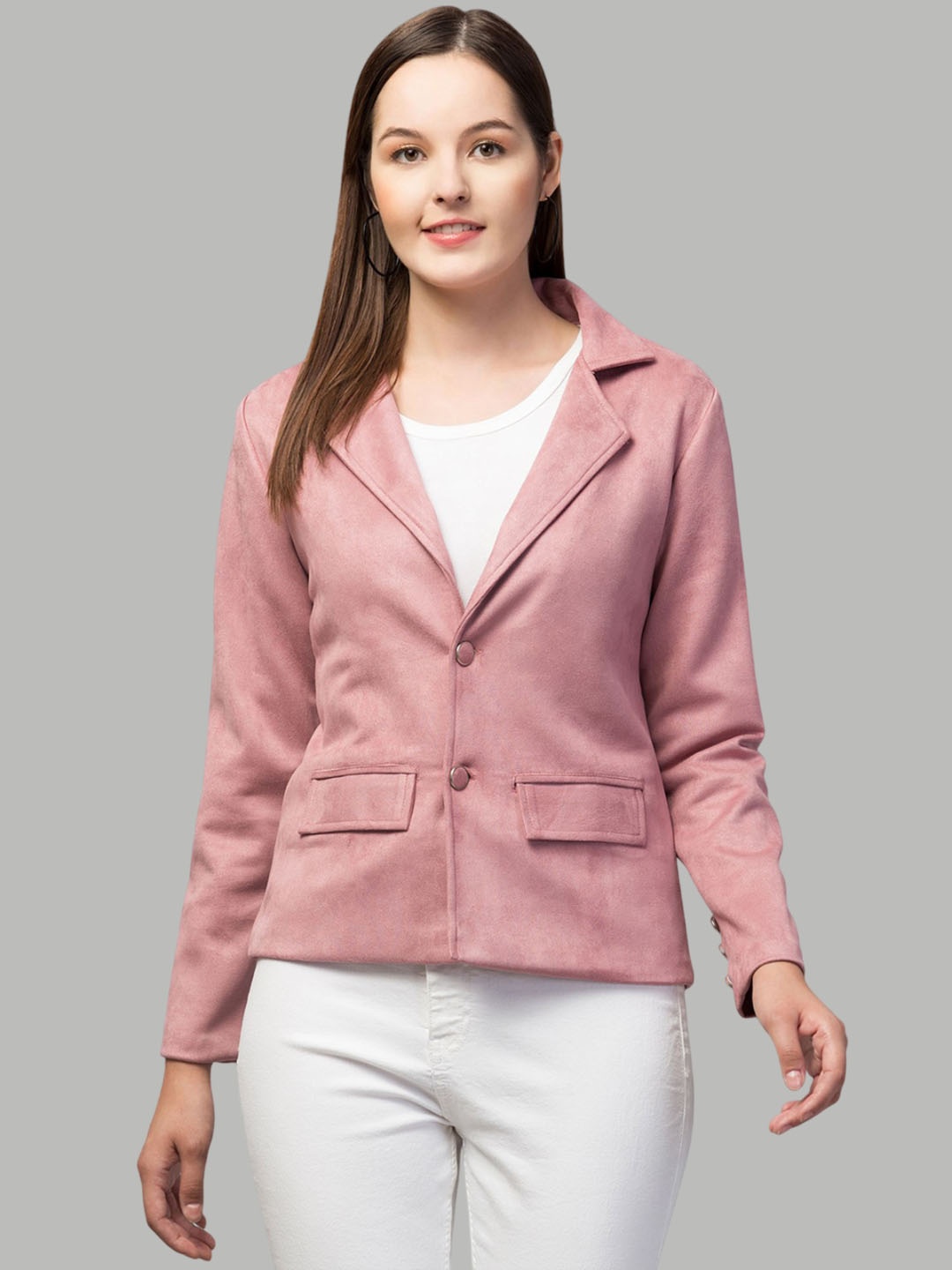 

Fruba Notched Lapel Single-Breasted Regular Fit Linen Blazer, Pink
