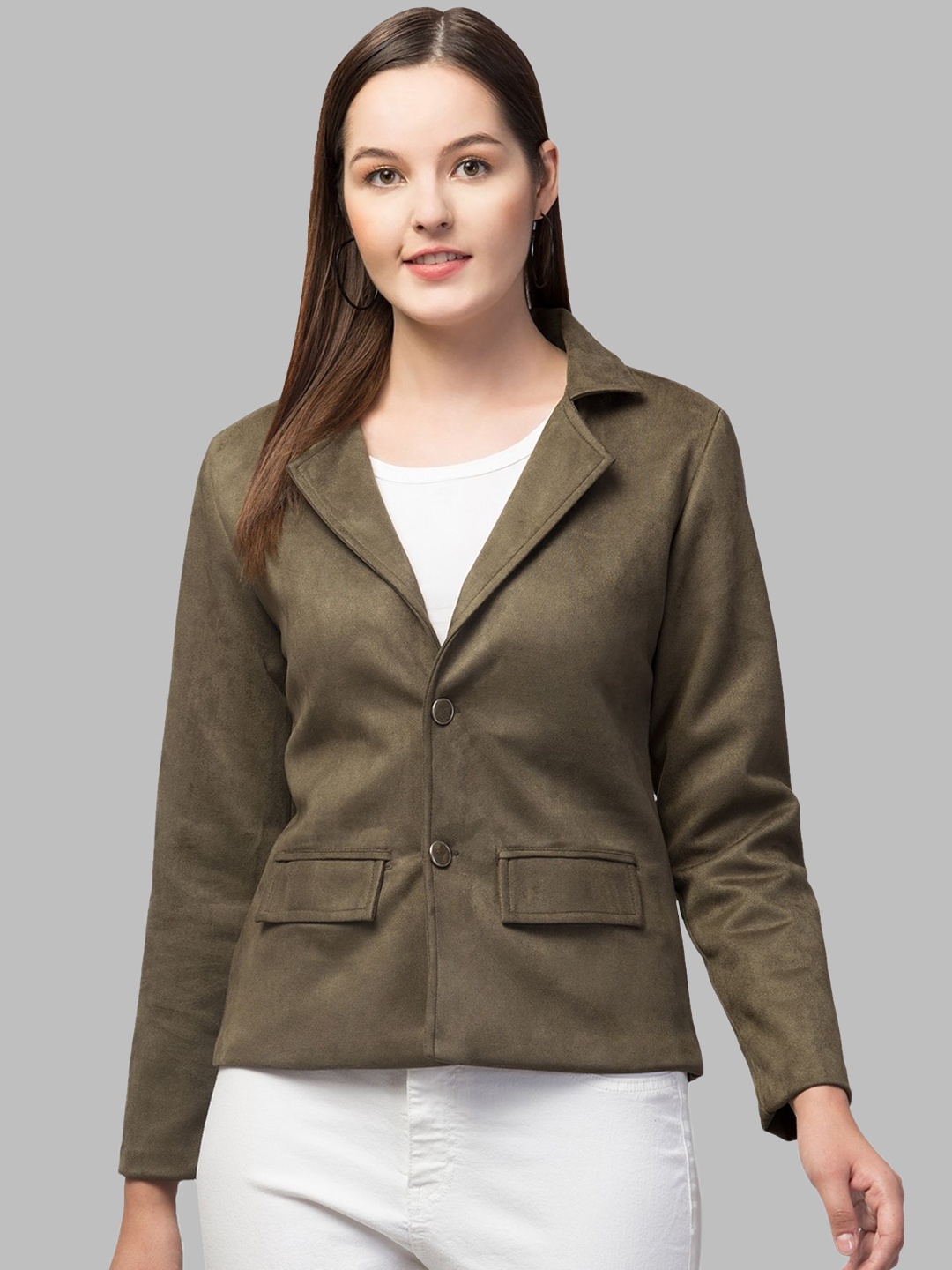 

Fruba Notched Lapel Single-Breasted Regular Fit Linen Blazer, Olive