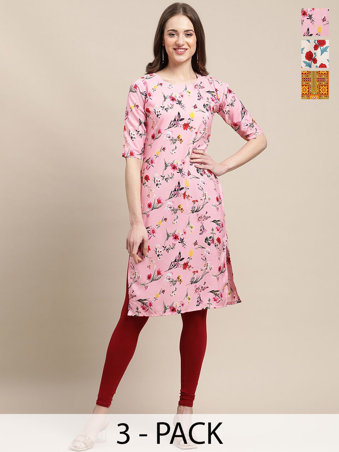 

7Threads Women Ethnic Motifs Printed Sequinned Floral Crepe Kurta, Multi