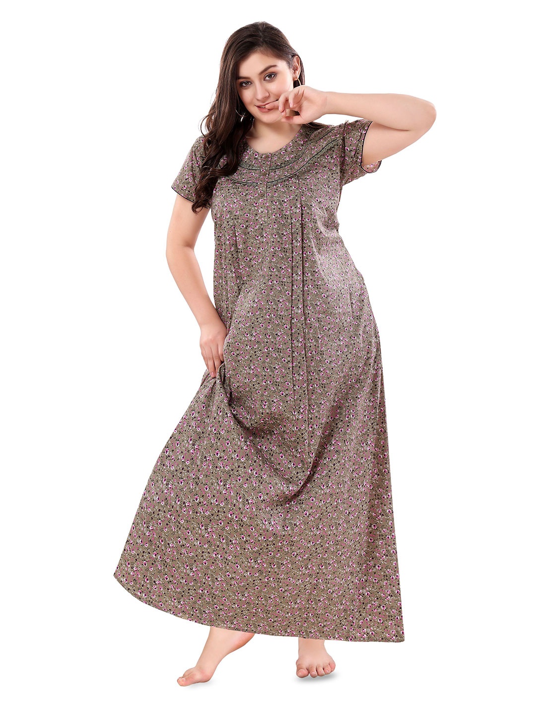 

Soulemo Women Pure Cotton Maxi Nightdress, Brown