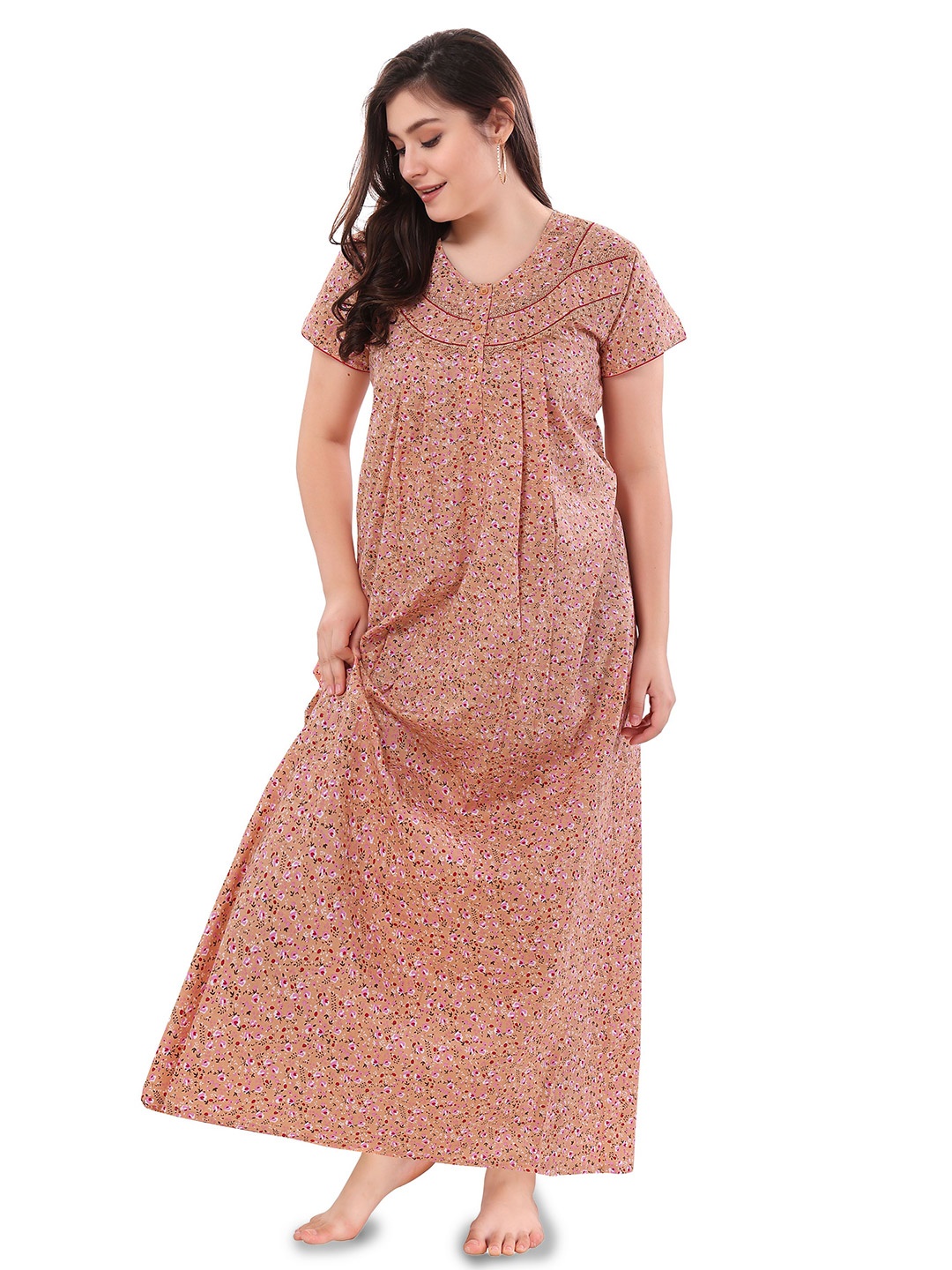 

Soulemo Printed Pure Cotton Maxi Nightdress, Peach