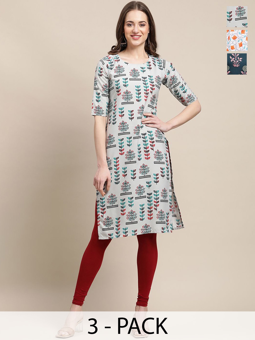 

7Threads Selection Of 3 Ethnic Motifs Printed Kurtas, Orange