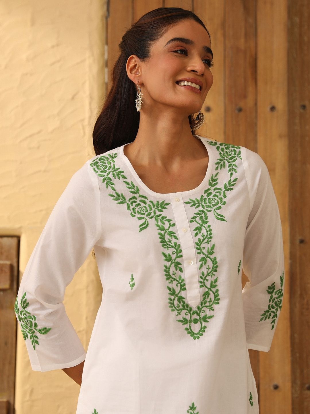 

House of Chikankari Chikankari Woven Long Kurta, White