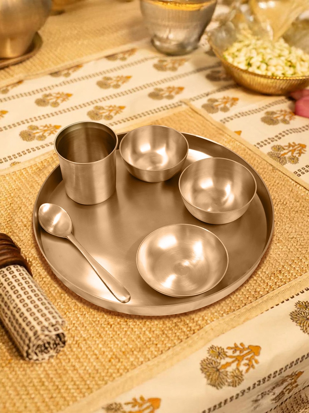 

Ekhasa Bronze Thali Plate Bronze Kansa Thali Set, Gold