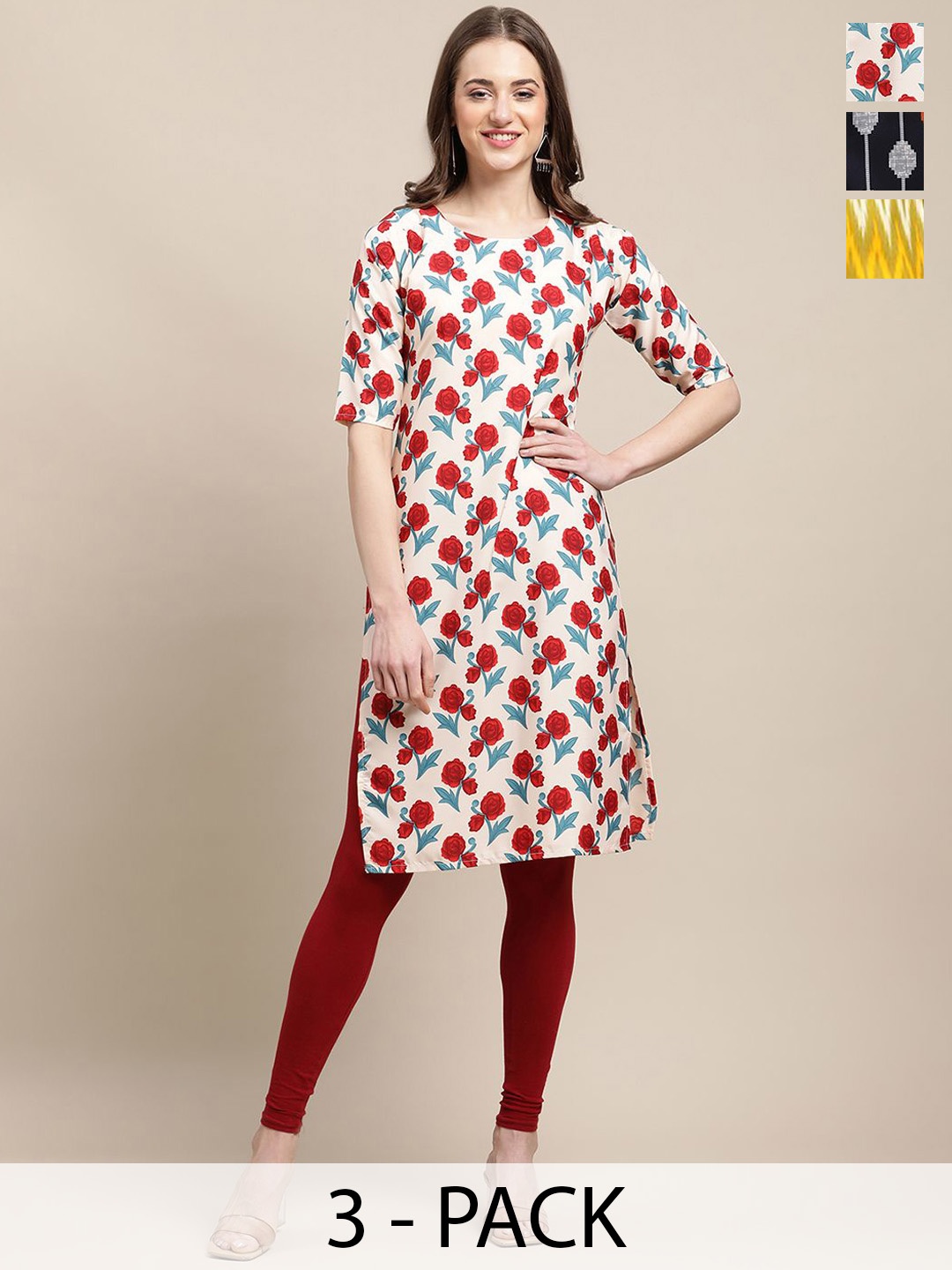 

7Threads Women Ethnic Motifs Printed Chikankari Floral Crepe Kurta, Multi