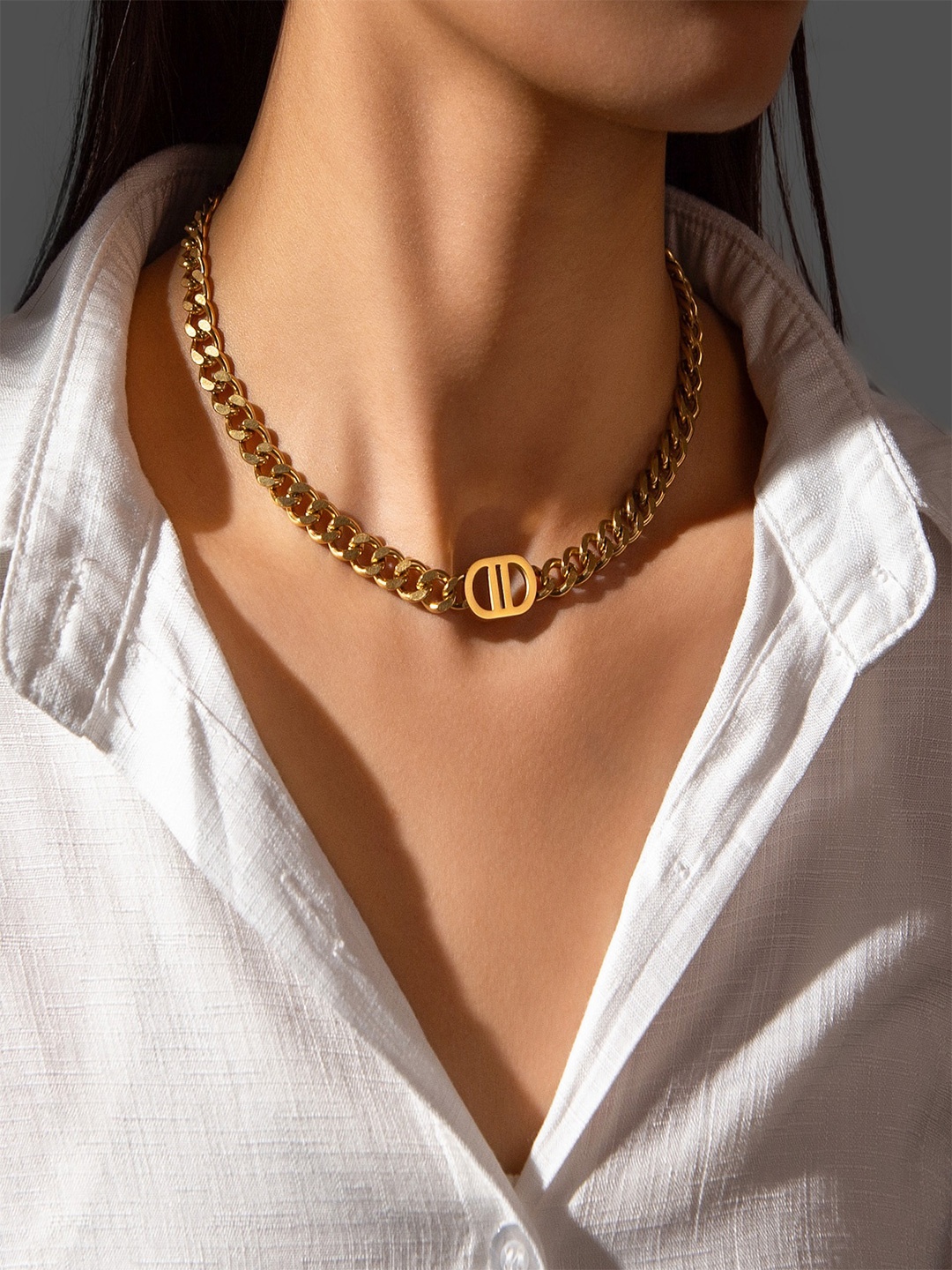 

AQUASTREET 18K Gold Plated Waterproof Antitarnish Chain Link Necklace With Double D