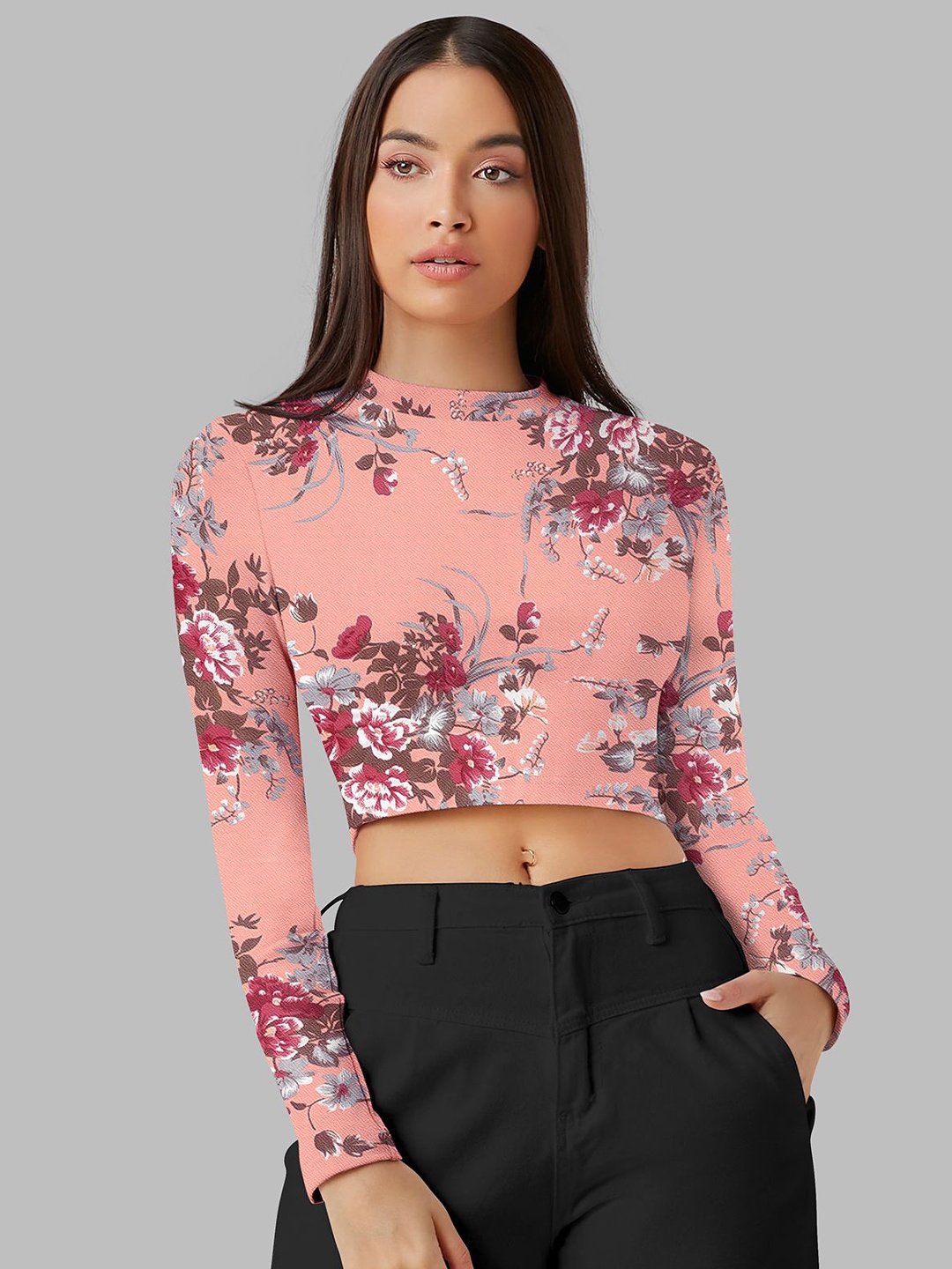 

NORZY PARIS Floral Printed Blouson Crop Top, Peach