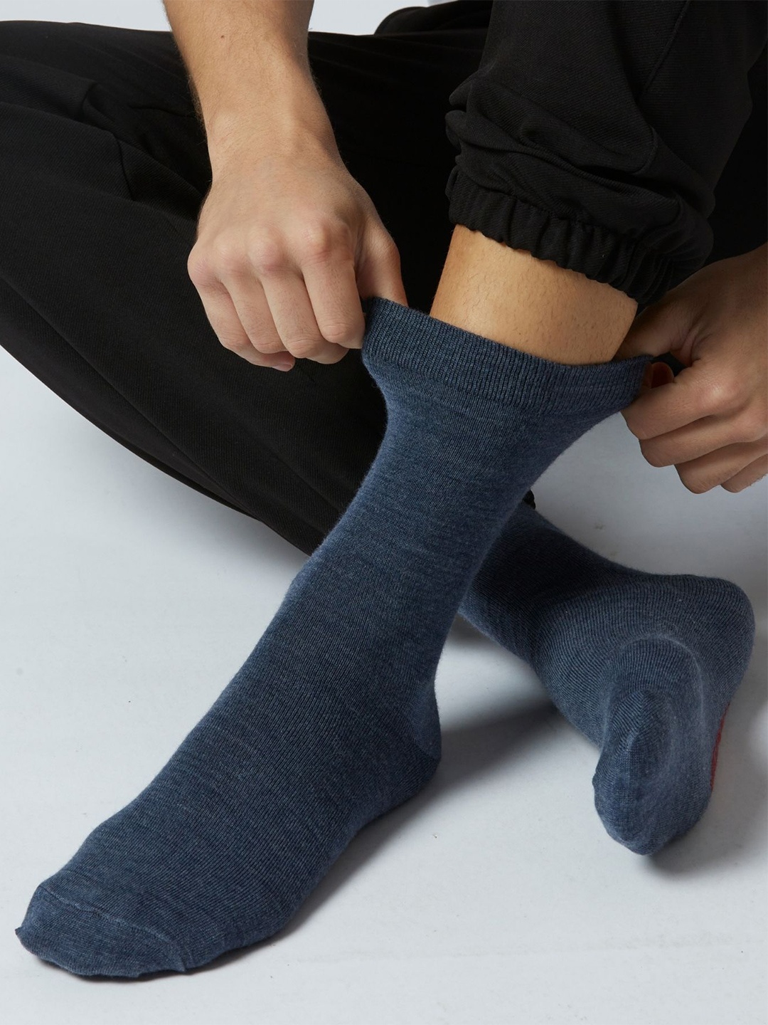 

Kosha Men Pack Of 4 Merino Wool Crew-Length Classic Socks, Navy blue
