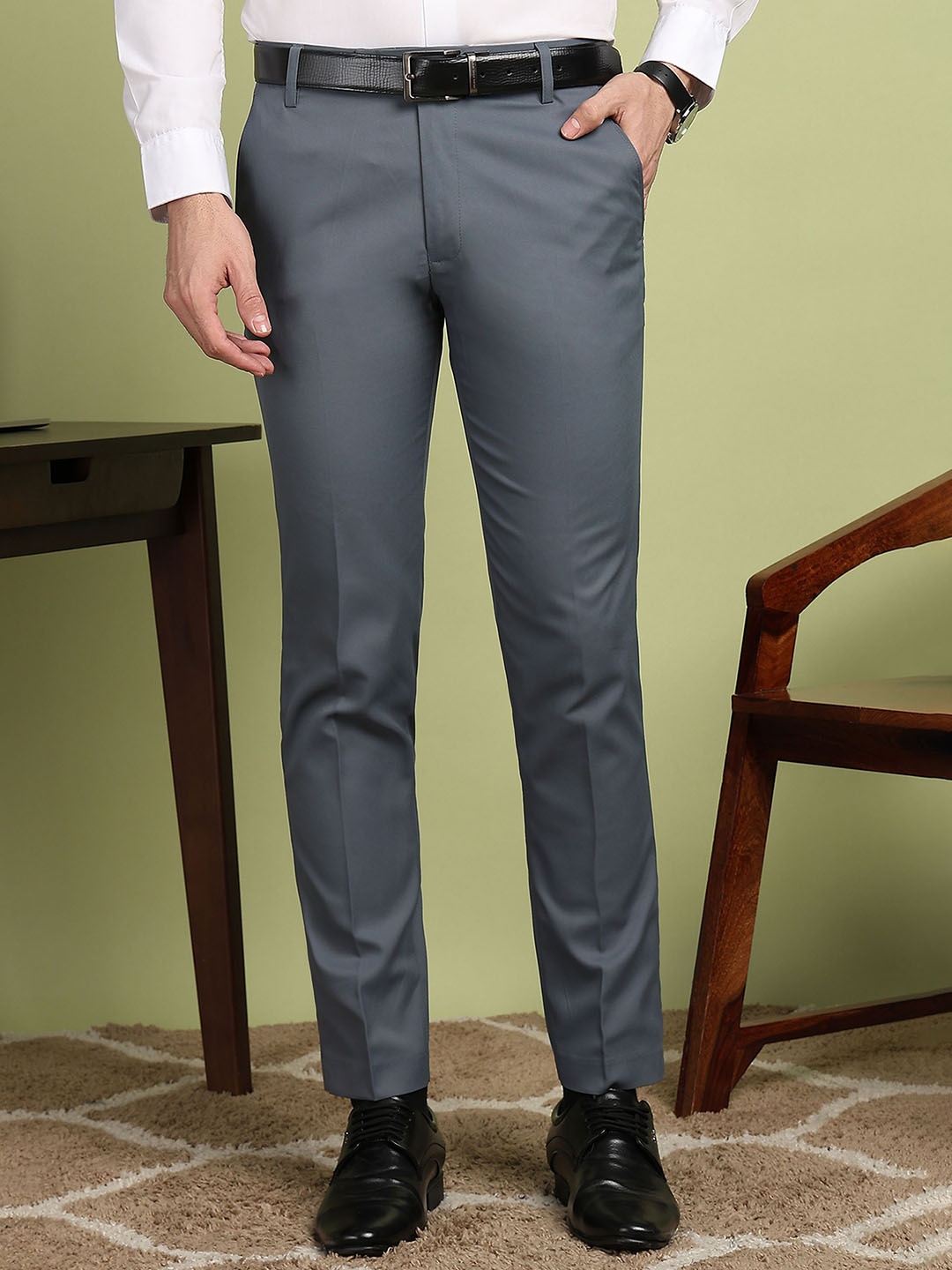 

encore by INVICTUS Men Regular Fit Formal Trousers, Blue