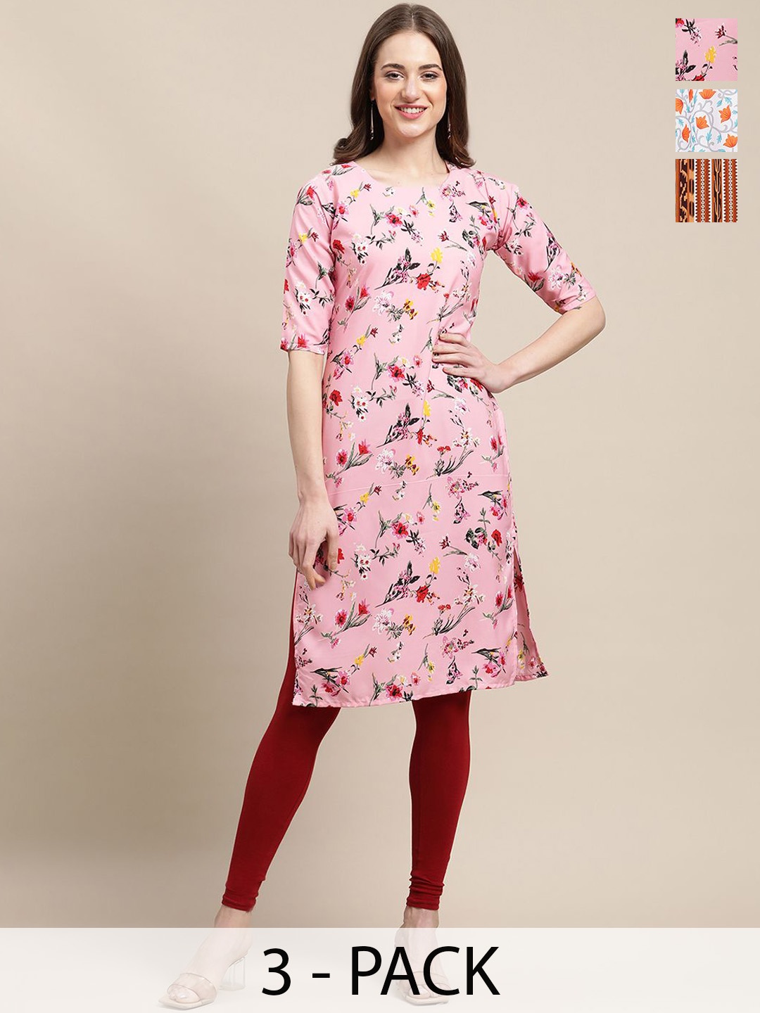 

7Threads Women Ethnic Motifs Printed Sequinned Floral Crepe Kurta, Multi
