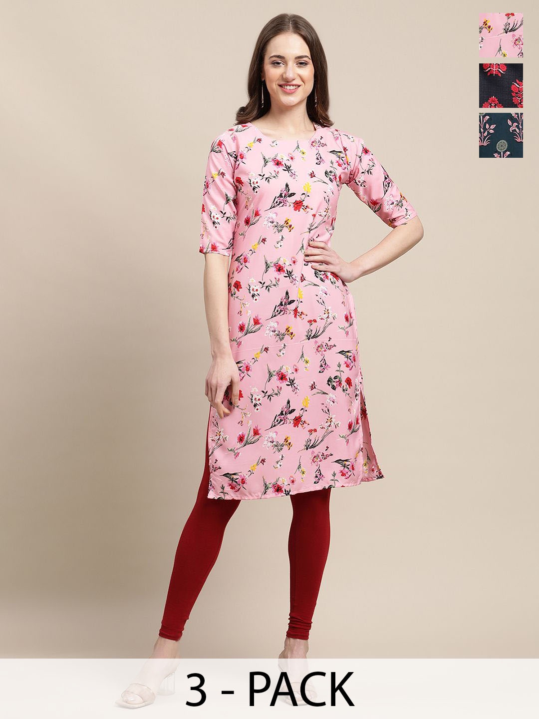 

7Threads Women Ethnic Motifs Printed Mirror Work Floral Crepe Kurta, Multi