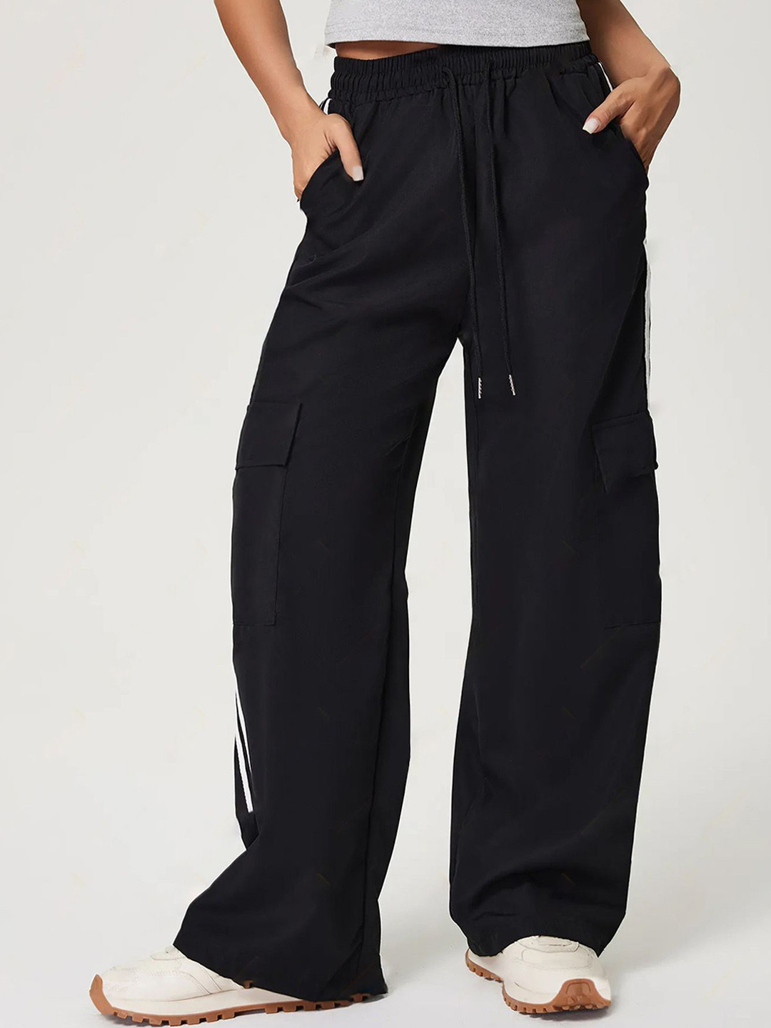

StyleCast x Revolte Women Loose Fit Easy Wash Cargos Trousers, Black
