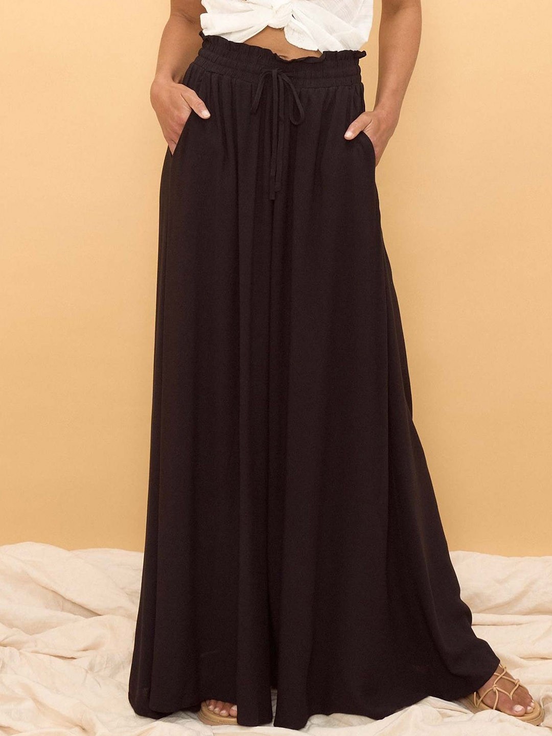 

StyleCast x Revolte Women Loose Fit Easy Wash Pleated Wide Leg Trousers, Black
