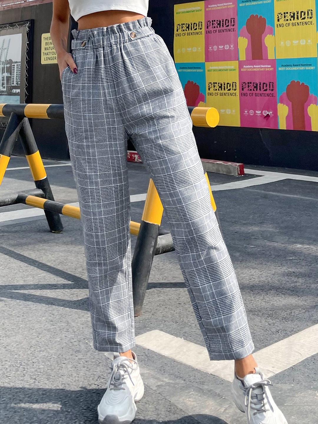 

StyleCast x Revolte Women Checked Easy Wash Pleated Trousers, Blue