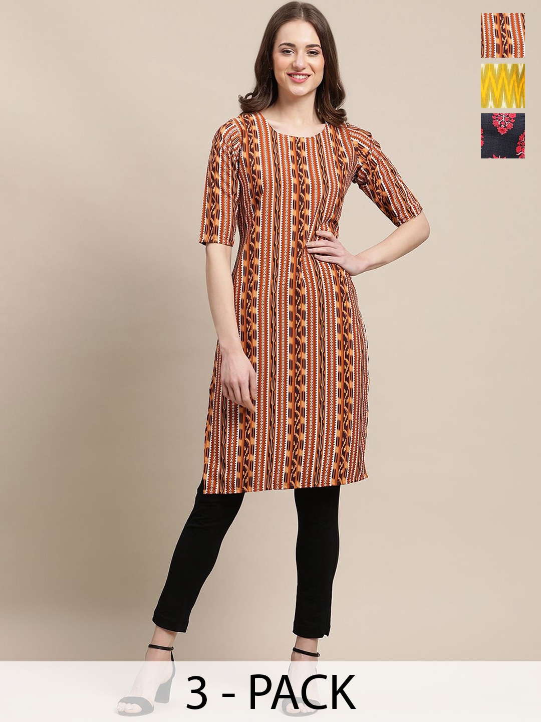

7Threads Selection Of 3 Ethnic Motifs Printed Straight Kurta, Red