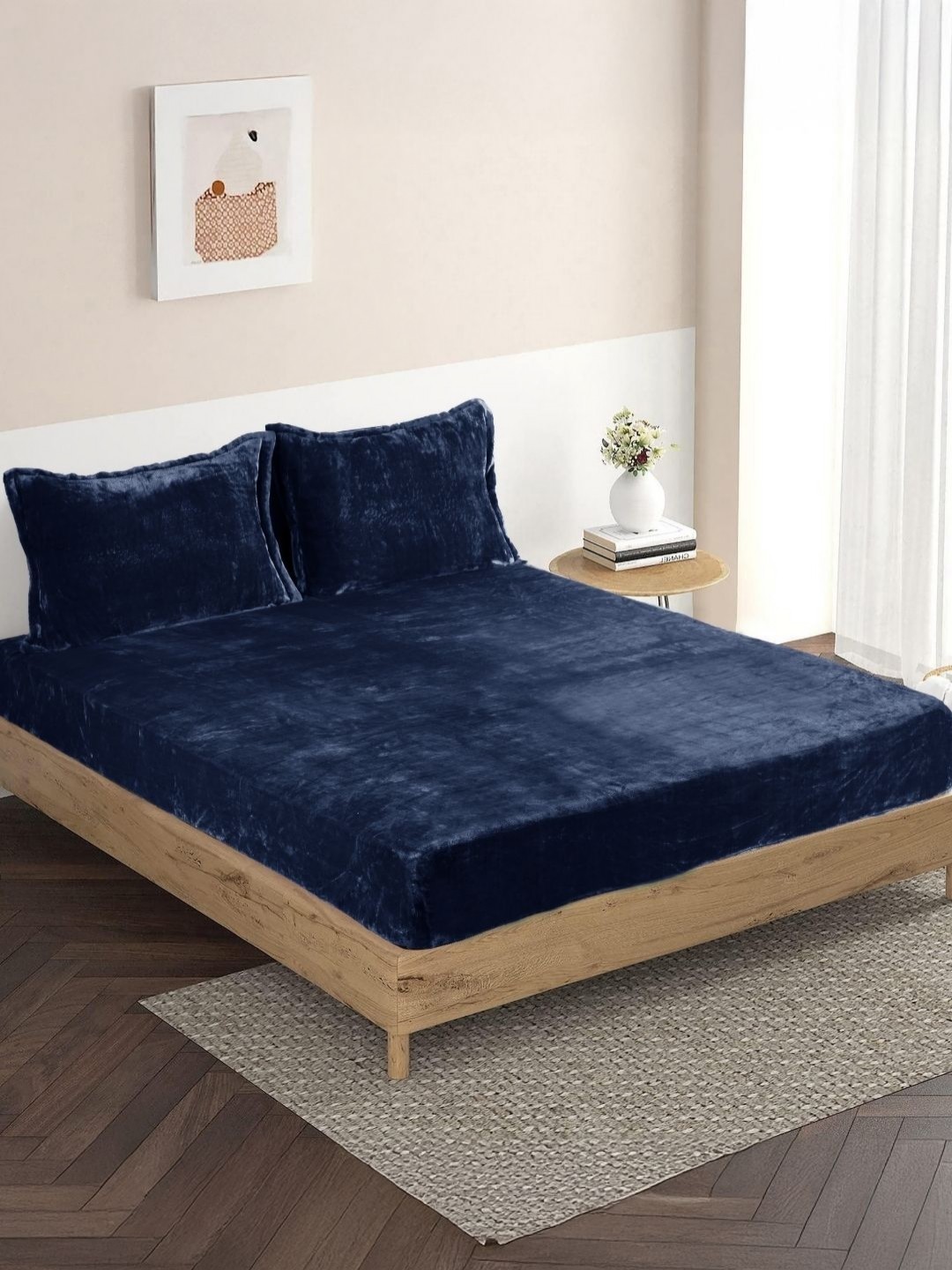 

HOMADORN Navy Blue Queen Bedsheet with 2 Pillow Covers