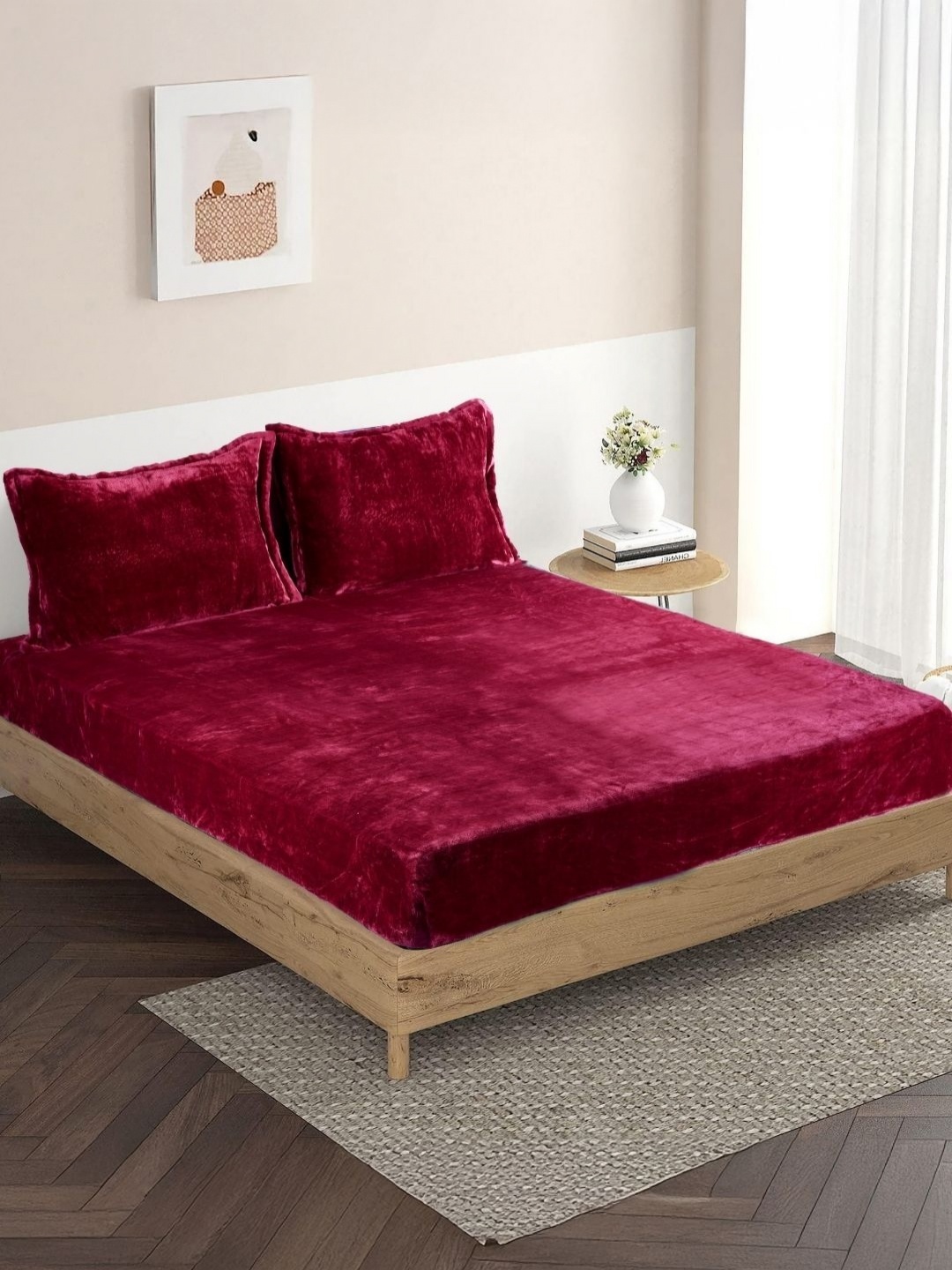 

HOMADORN Warm Winter Maroon Microfiber Fitted 500 TC Queen Bedsheet Set 2m x1.80m x 20cm