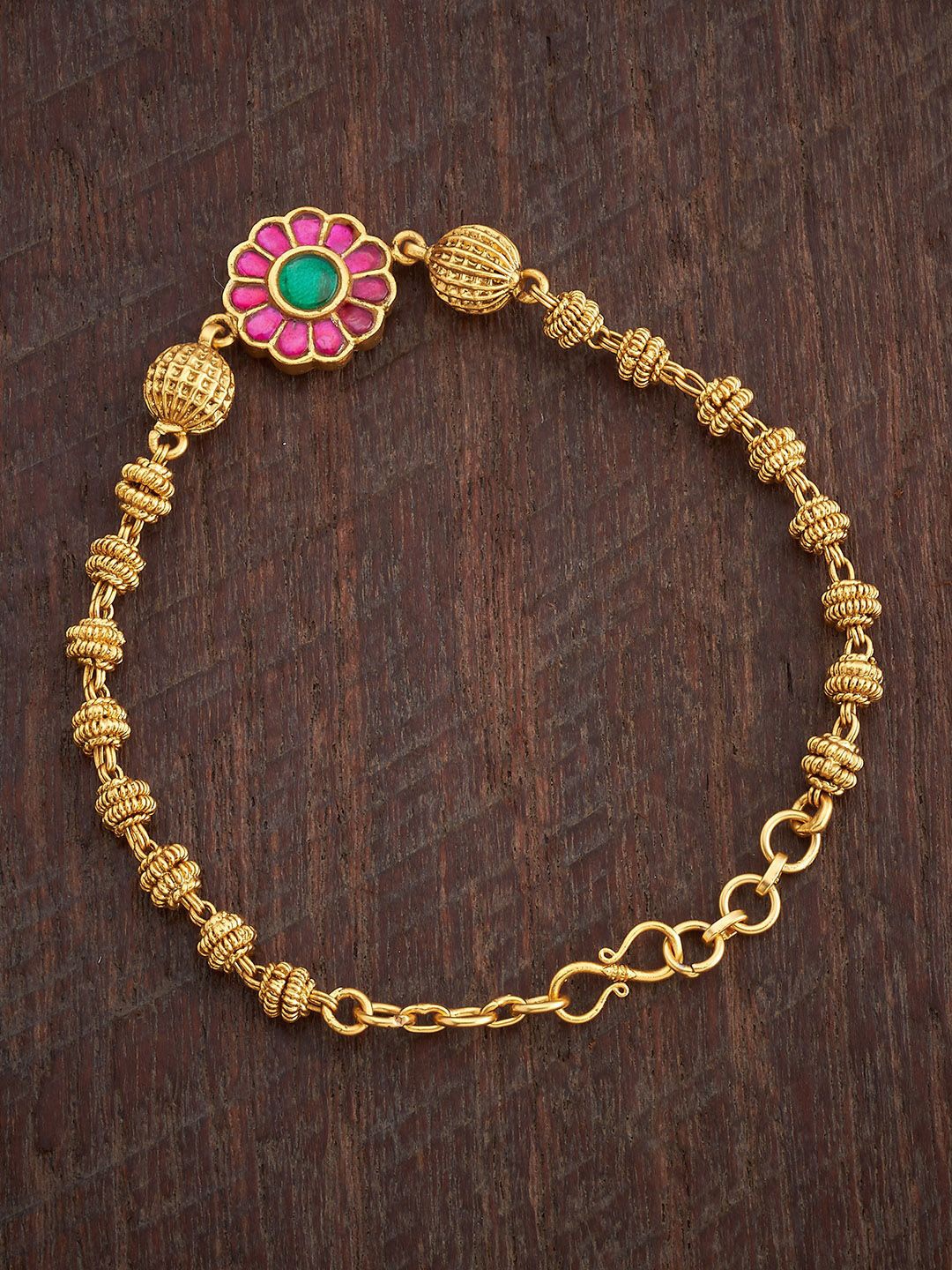 

Kushal's Fashion Jewellery Gold-Plated Artificial Stones Antique Link Bracelet