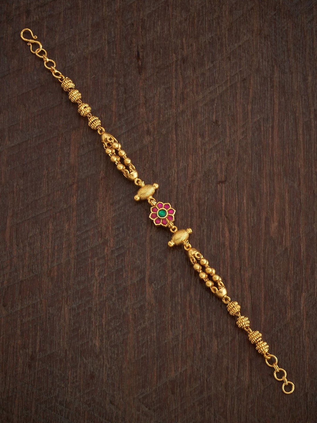 

Kushal's Fashion Jewellery Gold-Plated Artificial Stones Studded Antique Link Bracelet