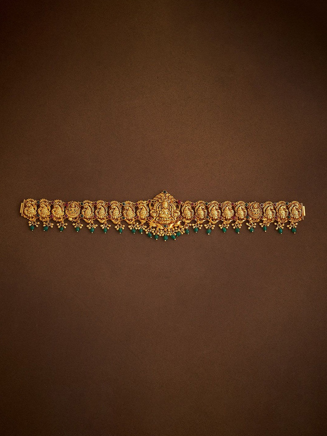 

Kushal's Fashion Jewellery 92.5 Pure Silver Gold-Plated Stones Studded & Beaded Kamarbandh