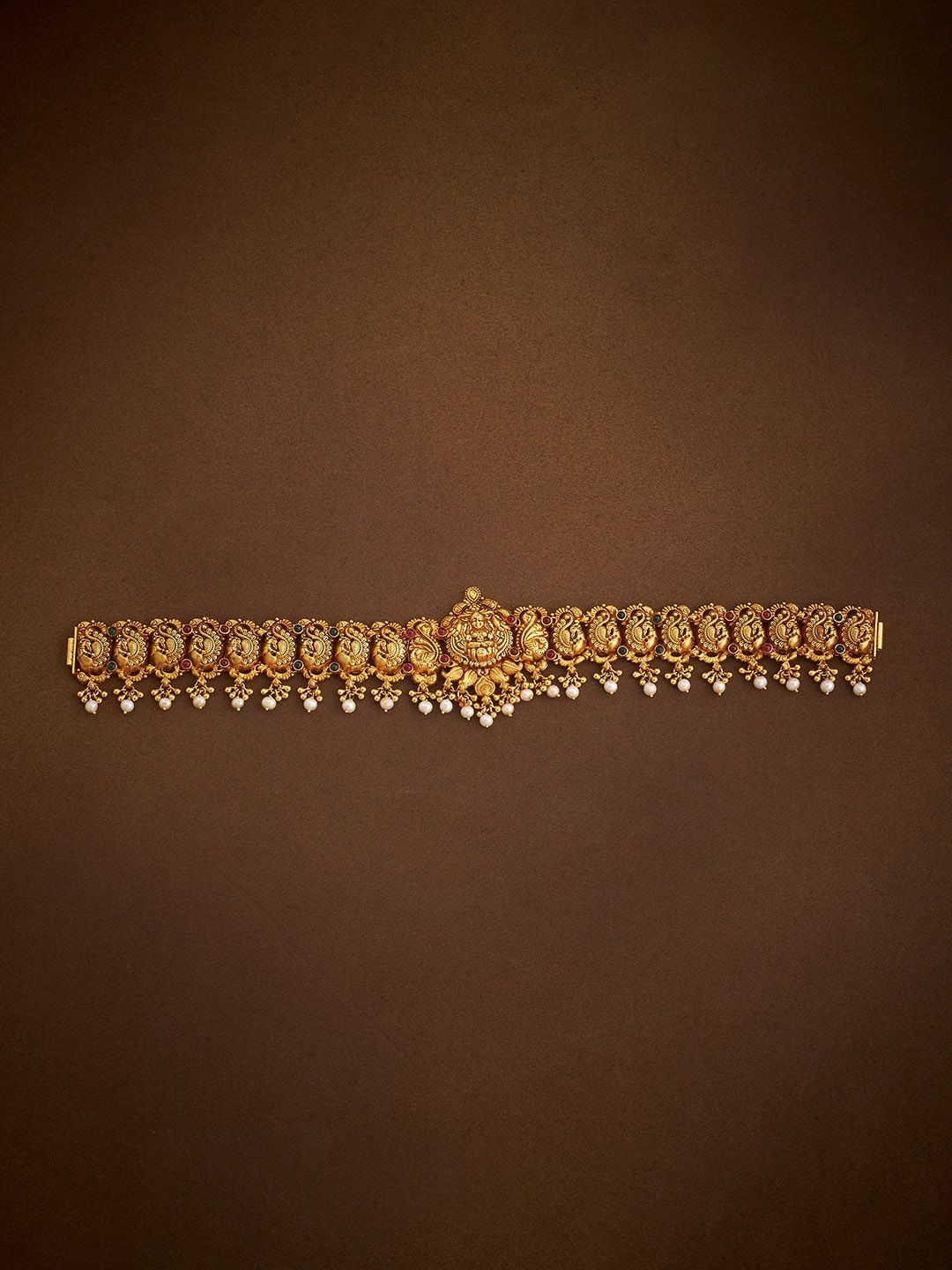 

Kushal's Fashion Jewellery 92.5 Pure Silver Gold-Plated Stones Studded & Beaded Kamarbandh, Red