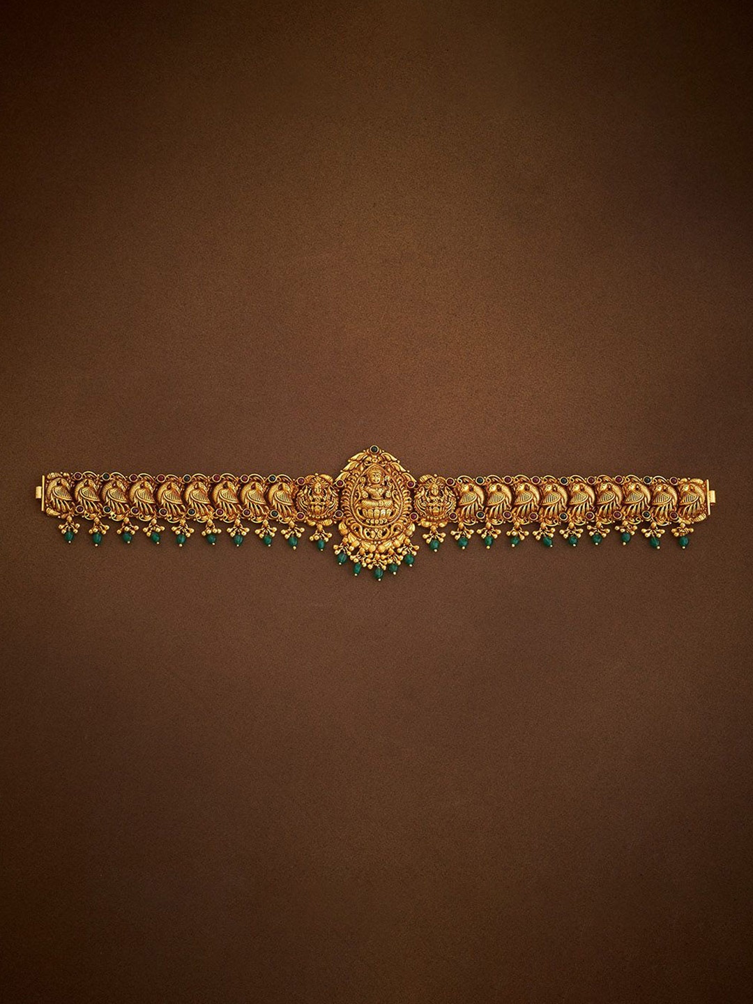 

Kushal's Fashion Jewellery 92.5 Pure Silver Gold-Plated Stones Studded & Beaded Kamarbandh, Red