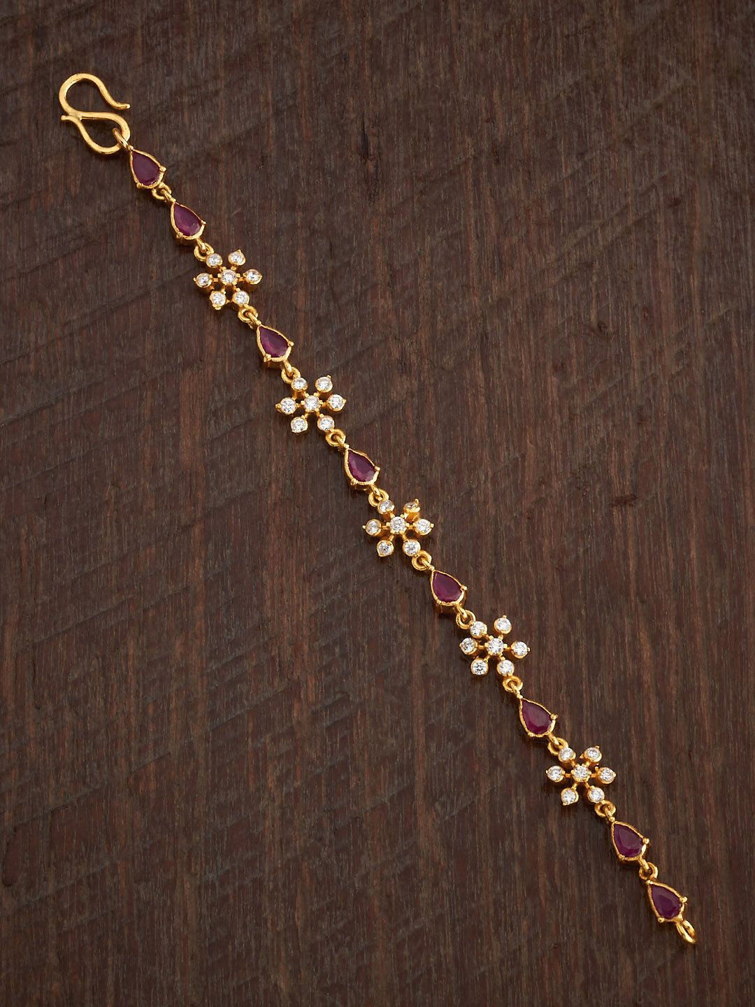 

Kushal's Fashion Jewellery 92.5 Sterling Silver Gold-Plated Stone Studded Link Bracelet