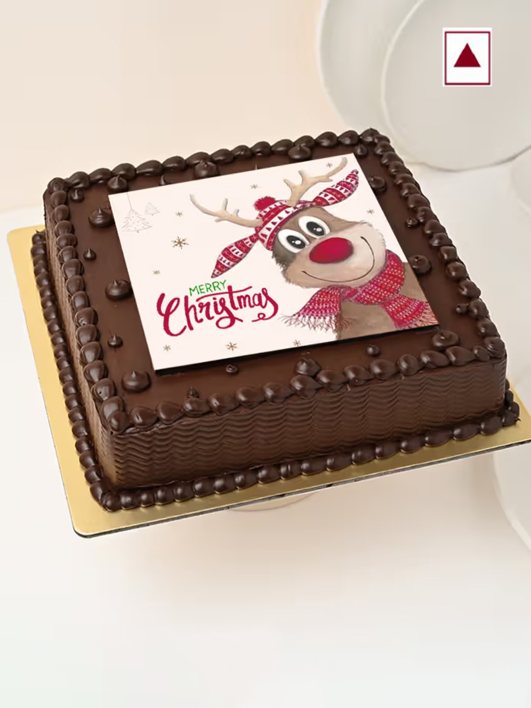 

Floweraura Christmas Reindeer Theme Chocolate Flavour Square Shape Photo Cake-2Kg, Brown