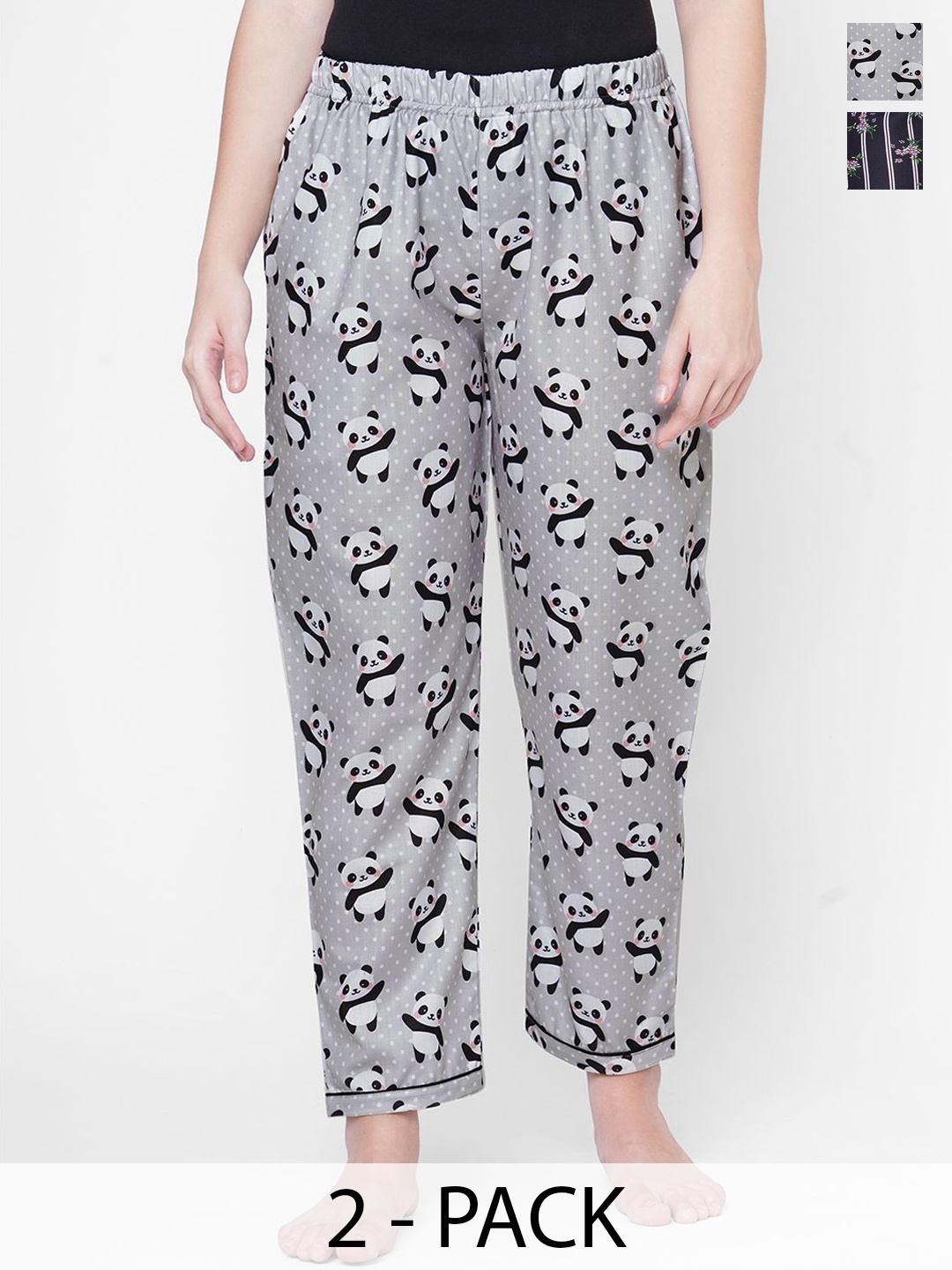 

NOIRA Women Pack Of 2 Printed Lounge Pants, Grey