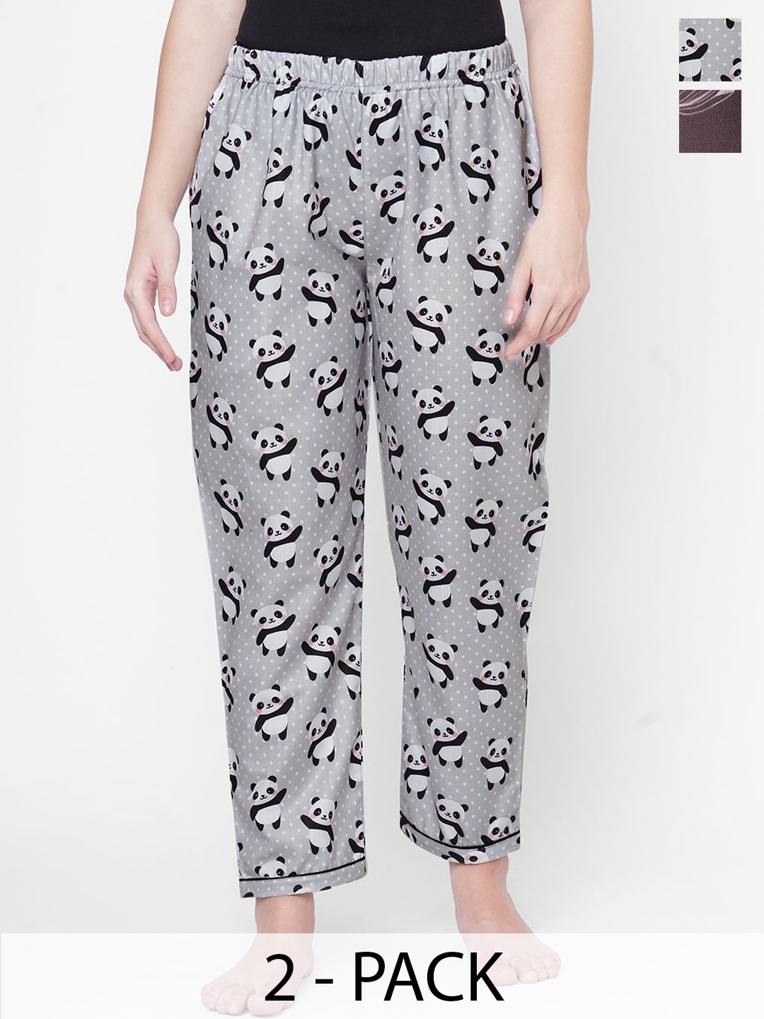 

NOIRA Women Pack of 2 Printed Mid-Rise Straight Lounge Pants, Grey