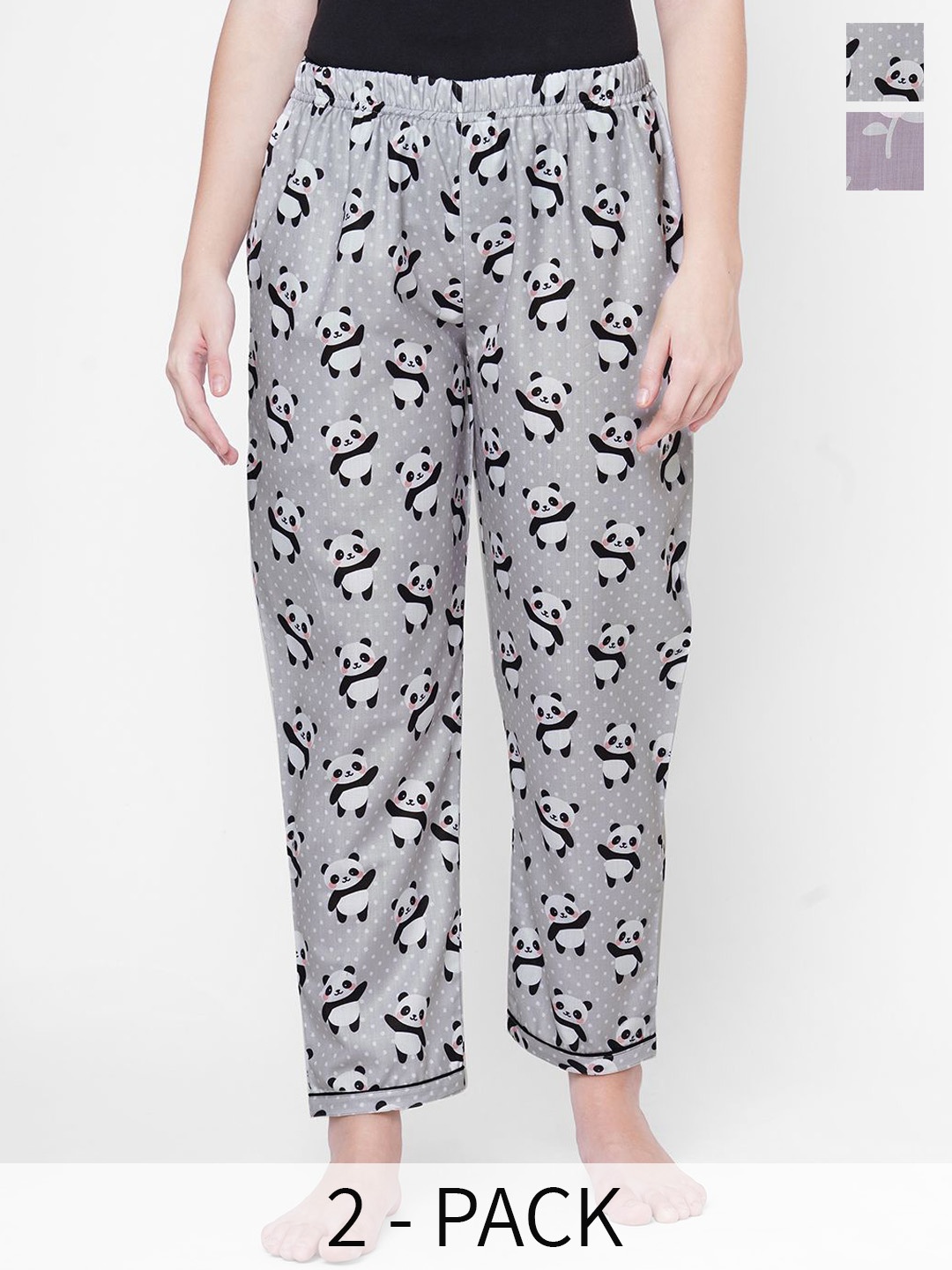 

NOIRA Women Pack of 2 Printed Mid-Rise Straight Lounge Pants, Grey