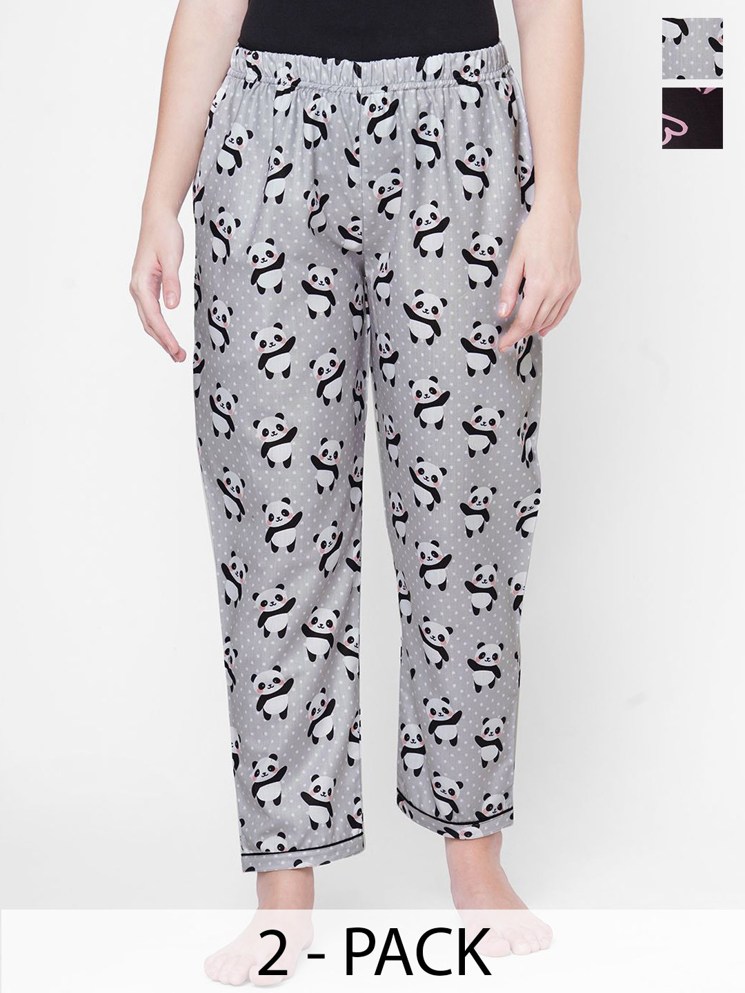 

NOIRA Women Pack of 2 Printed Mid-Rise Straight Lounge Pants, Grey