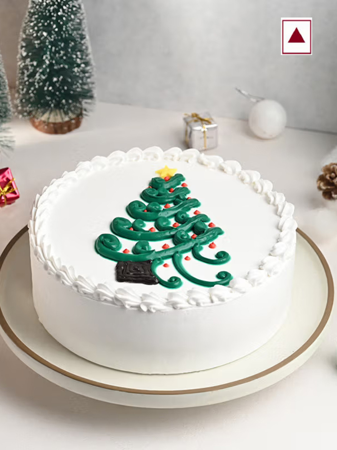 

Floweraura Christmas Tree Vanilla Flavour Round Shape Cake- 4kg, White