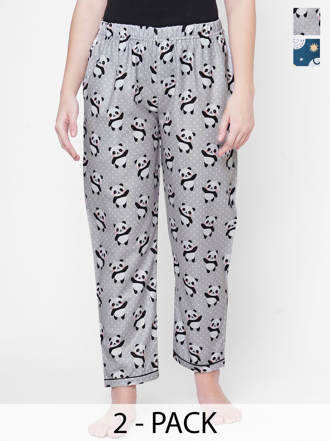 

NOIRA Women Pack of 2 Printed Mid-Rise Straight Lounge Pants, Grey